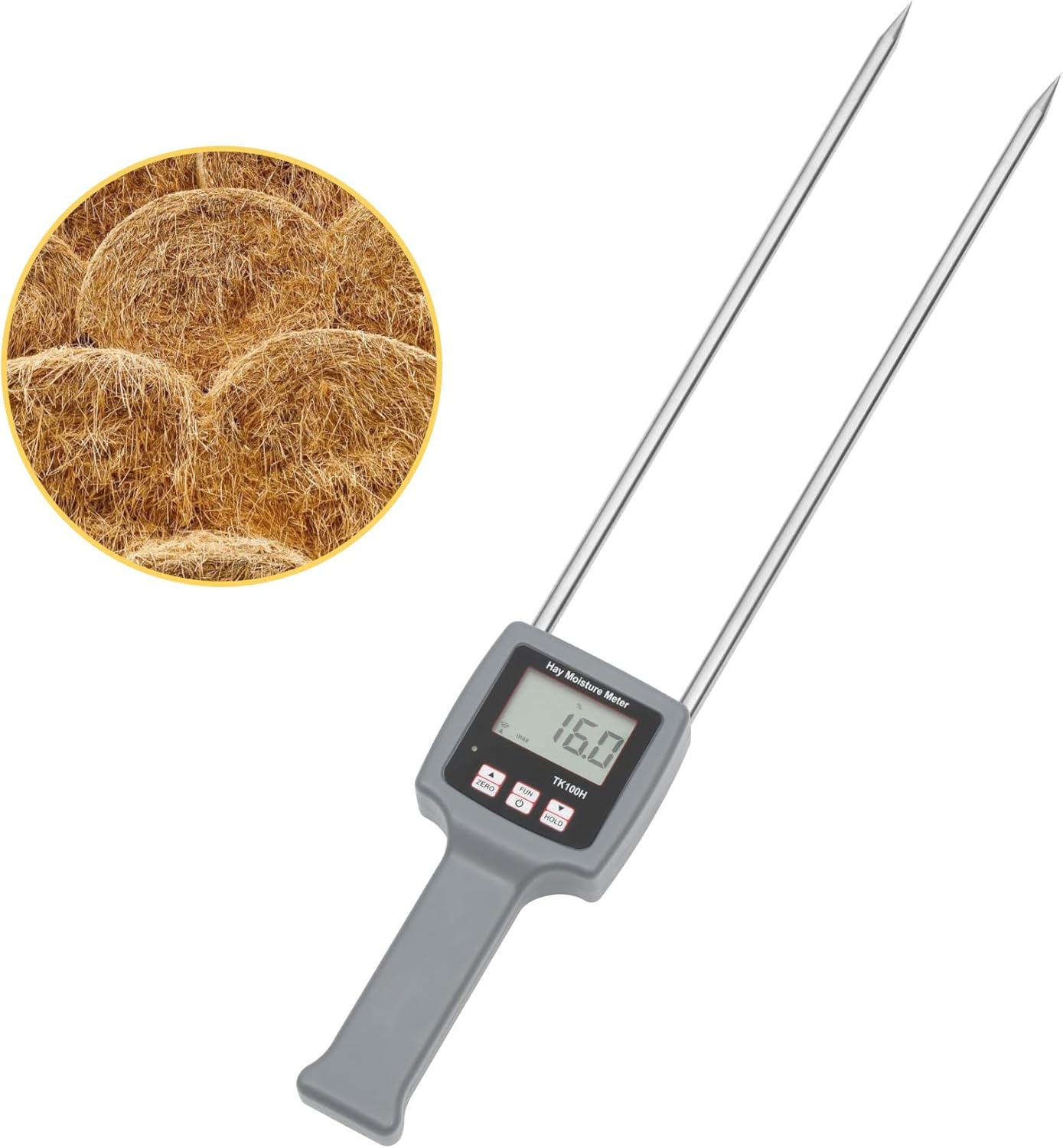 TK100H Portable Hay Moisture Tester Probe, Precise & Fast Measurements Hay Moisture Meter, Moisture Tester for Hay Bales, Froage Grass, Leymus Chinensis, Alfalfa and Other Hays
