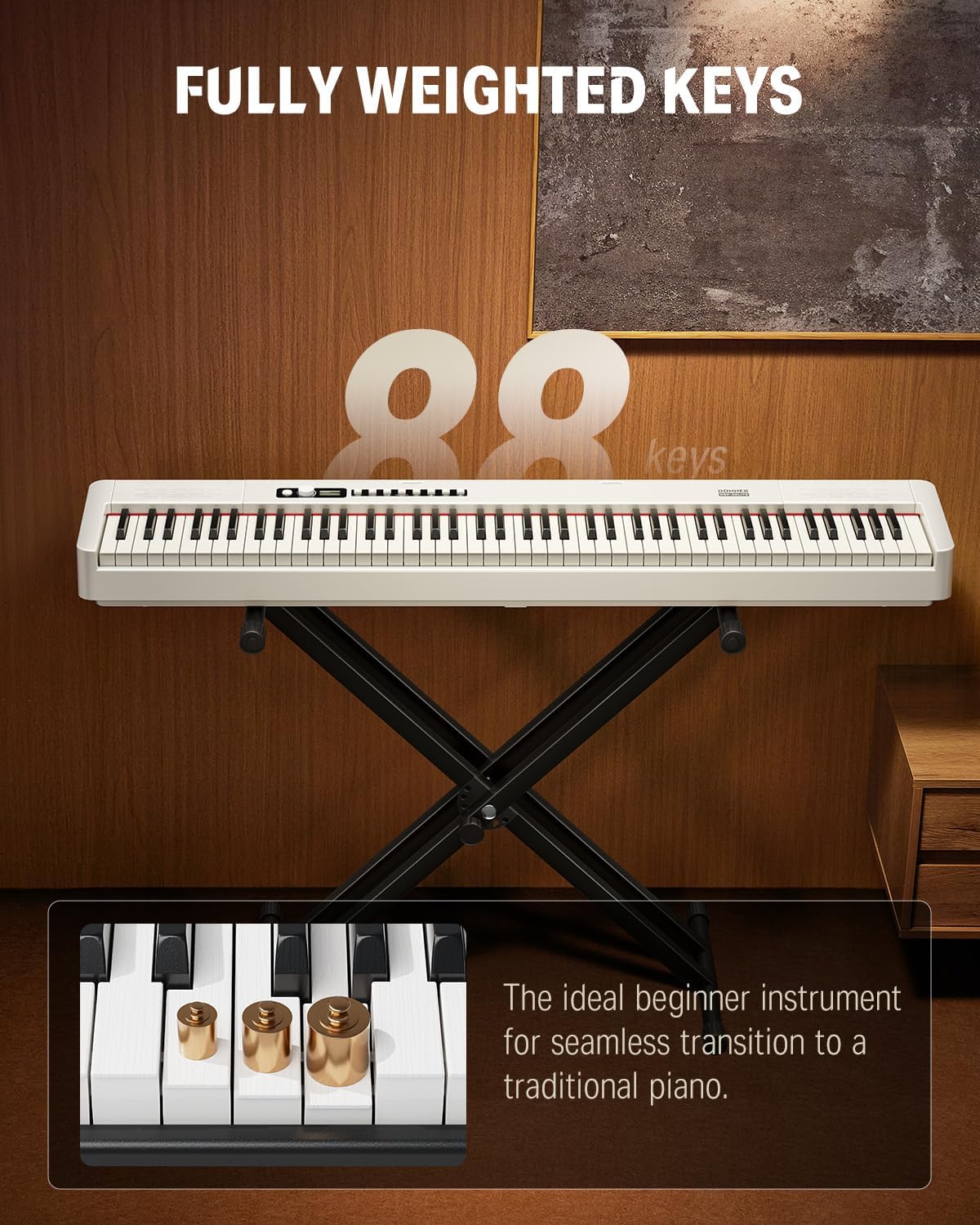 Donner DEP-20 Lite Beginner Digital Piano 88 Key Weighted Full Size Keyboard, Portable Electric Piano Set with Stand, Sustain Pedal, Keyboard Stickers for Beginners Adults, White