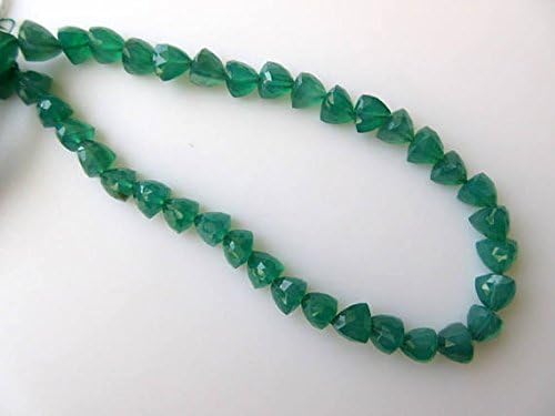 13 inch natural beads strand of 8mm faceted trillion green onyx gemstone beads for DIY jewelry - necklace, bracelet, earring, ring.