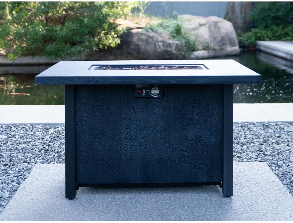 44 Inch Outdoor Propane Fire Pit Table with 50000 BTU Heat Output for Patio Garden Backyard - Charcoal Grain Effect Finish