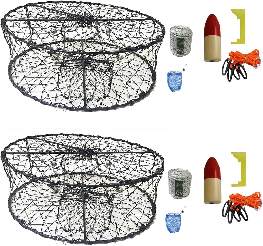 KUFA Sports 2-Pack Foldable Crab Trap with Crabbing Accessory Kits Combo–(CT50+CAM3) X2