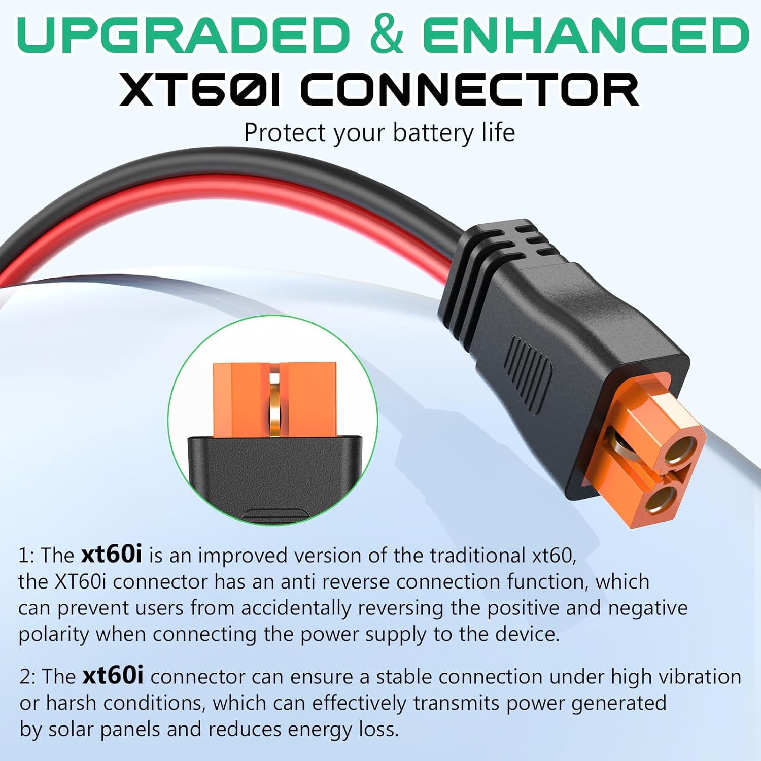 10AWG XT60i Solar Cable 50FT, XT60i Cable to Solar Connector, Solar Panel Connector to XT60i Extension Cable, XT60i Solar Charging Cable for Portable Power Station