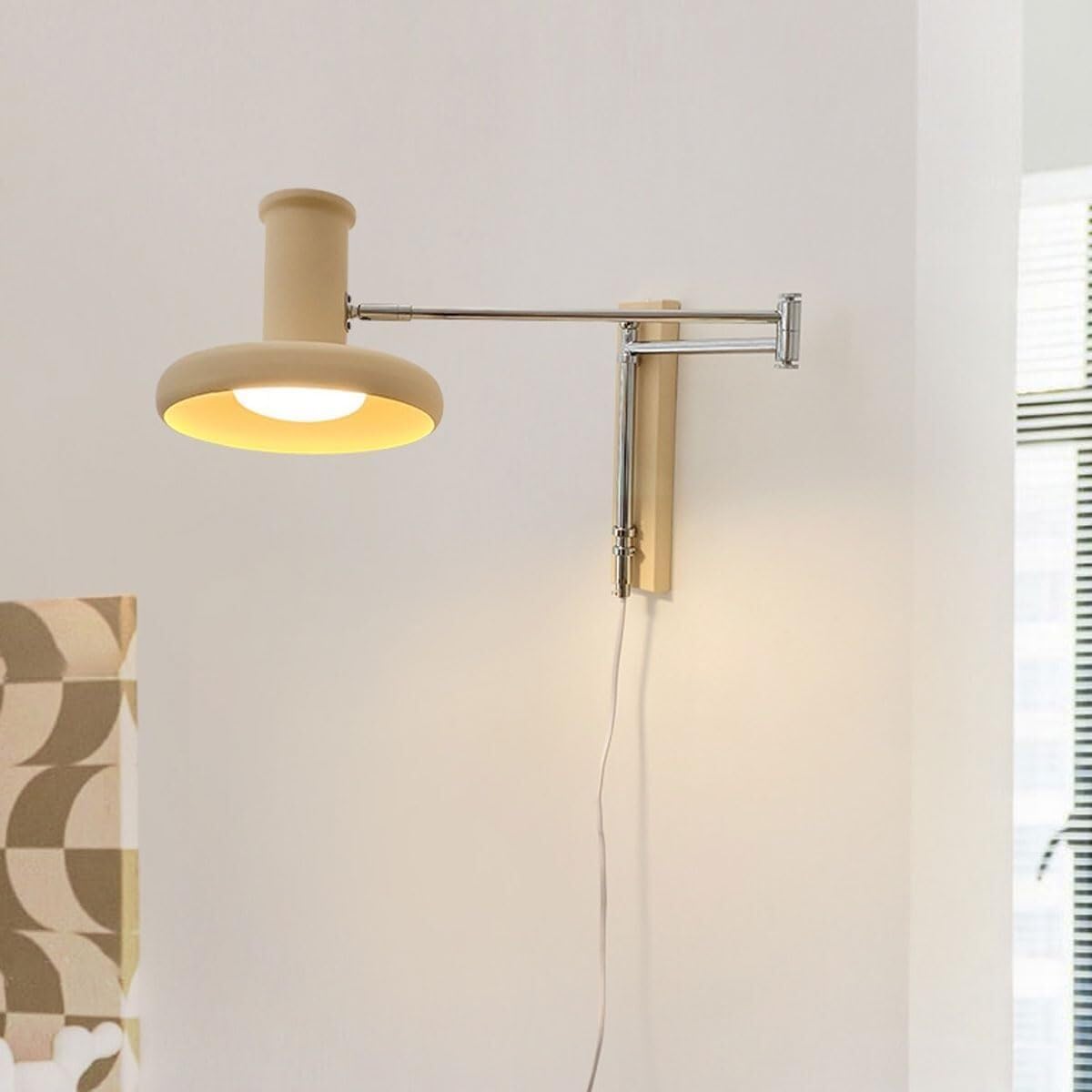Chrome Bedroom Bedside Reading Light Plug in Wall Lamp with Plug Cord and On/Off Switch White Swing Arm Wall Lamp Flexible Modern Nordic Iron Wall Lighting Fixture