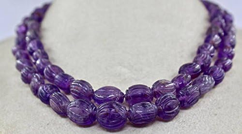 2 Line Natural AMETHYST Carved BEADS NECKLACE 20 INCHES 15 MM TO 10 MM