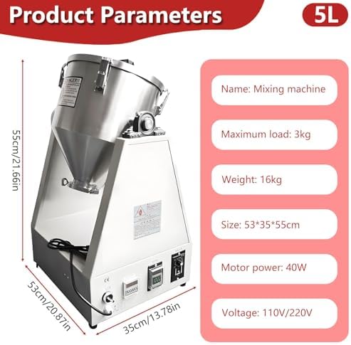360° Rotation Powder Mixer - 20L Capacity, Stainless Steel, High-Speed Copper Motor, Adjustable Speed for Lab, Granules & Dry Powder Mixing Machine