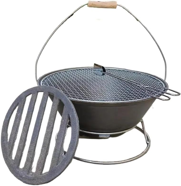 Outdoor Fireplaces Cast Iron Brazier Stove Fire Pit Courtyard Household Use with Barbecue Rack Charcoal Tea Brewing Fire Pits