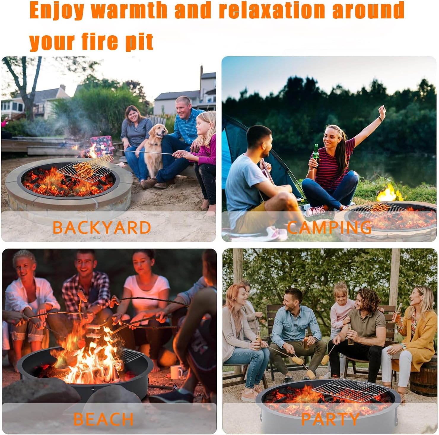30 Inch Outdoor Fire Pit Ring, 2.5mm Thick Heavy Duty Steel Round Fire Pit Insert, 36 in-Outer Wood Burning Fire Pit Kit, 10 Inch Height Campfire Ring for Camping, BBQ