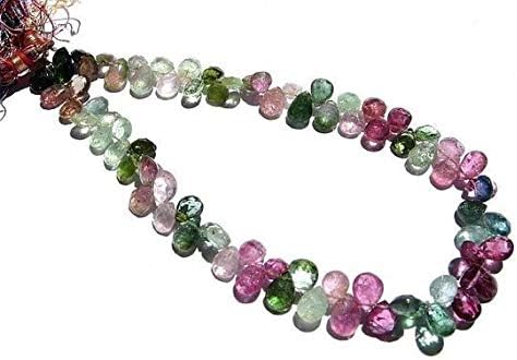 13 inch natural beads strand of 7x5-8x6mm faceted pear multi tourmaline gemstone briolletes beads for DIY jewelry - necklace, bracelet, earring, ring.