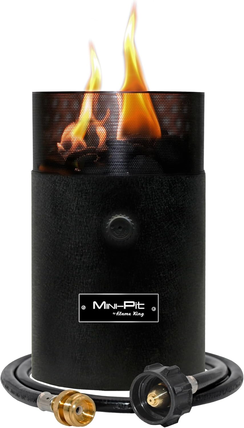 Bundle of Flame King Mini Tabletop Fire Pit, Dual Fuel Propane and Butane, Smokeless Odorless Flame + 4-Feet Propane Adapter Hose Connects 1LB Appliance to 20LB Propane Tank