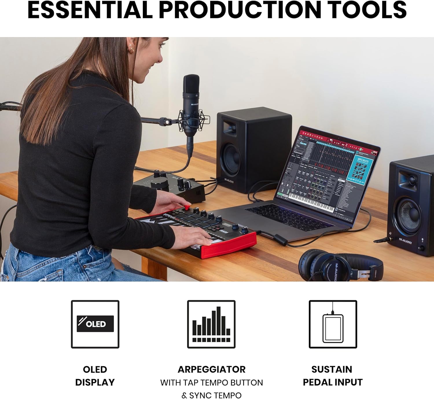 Akai Professional MPK Mini Play MK3 - MIDI Keyboard Controller with Built-in Speaker and Sounds Plus Dynamic Keybed, MPC Pads, Software Suite and Native Instruments Sound Package