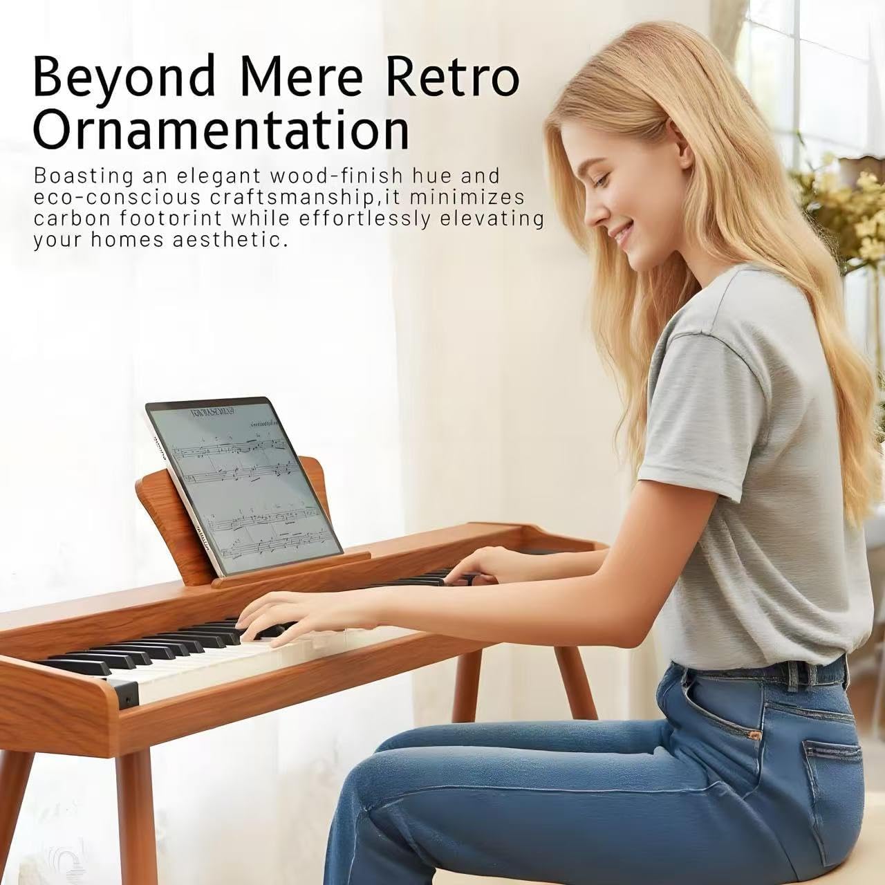 Digital Piano 88 Key Weighted Keyboard, Full-size Electric Piano for Beginners, with Triple Pedal, Sheet Music Stand,Supports USB-MIDI&BLUETOOTH Connecting, Retro Wood Color