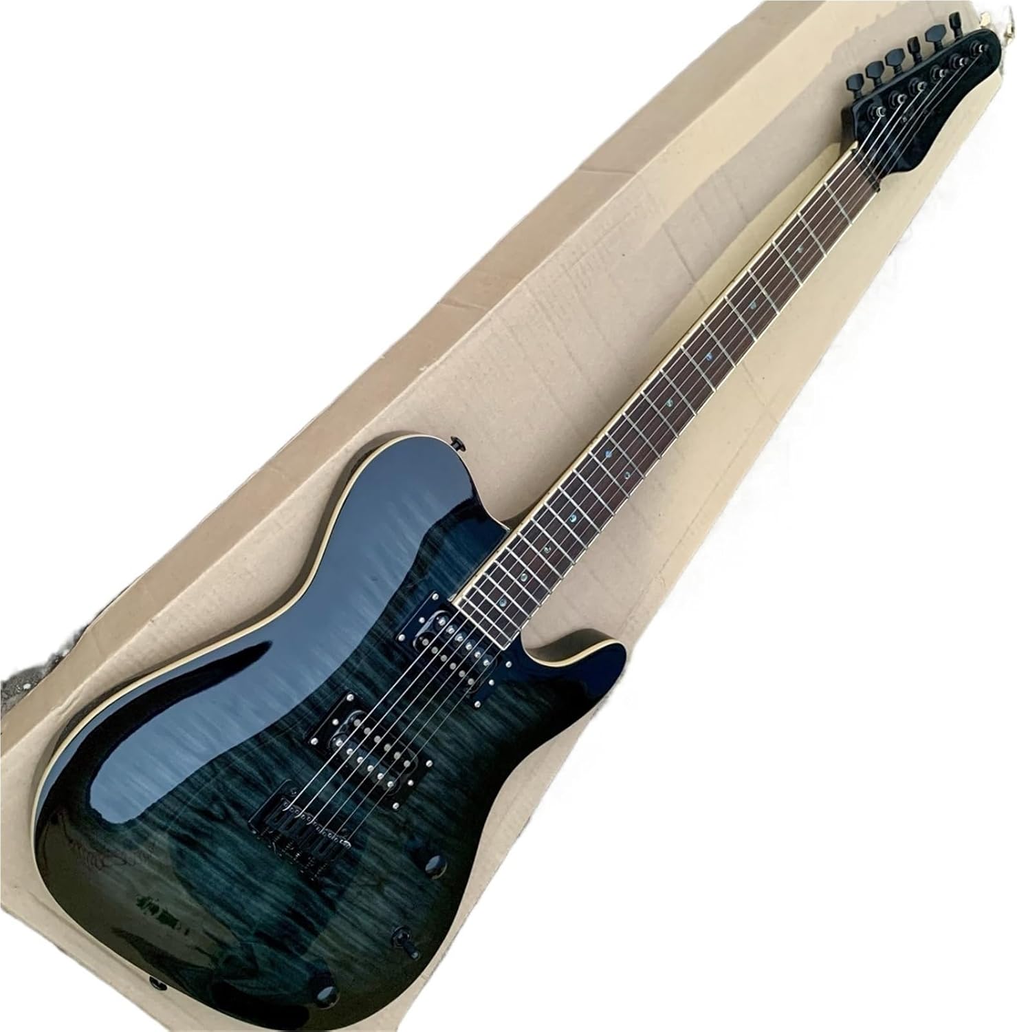 Beginner Electric Guitar Kits Transparent Black Water Ripple One Piece Mahogany Electric Guitar HH Pickup