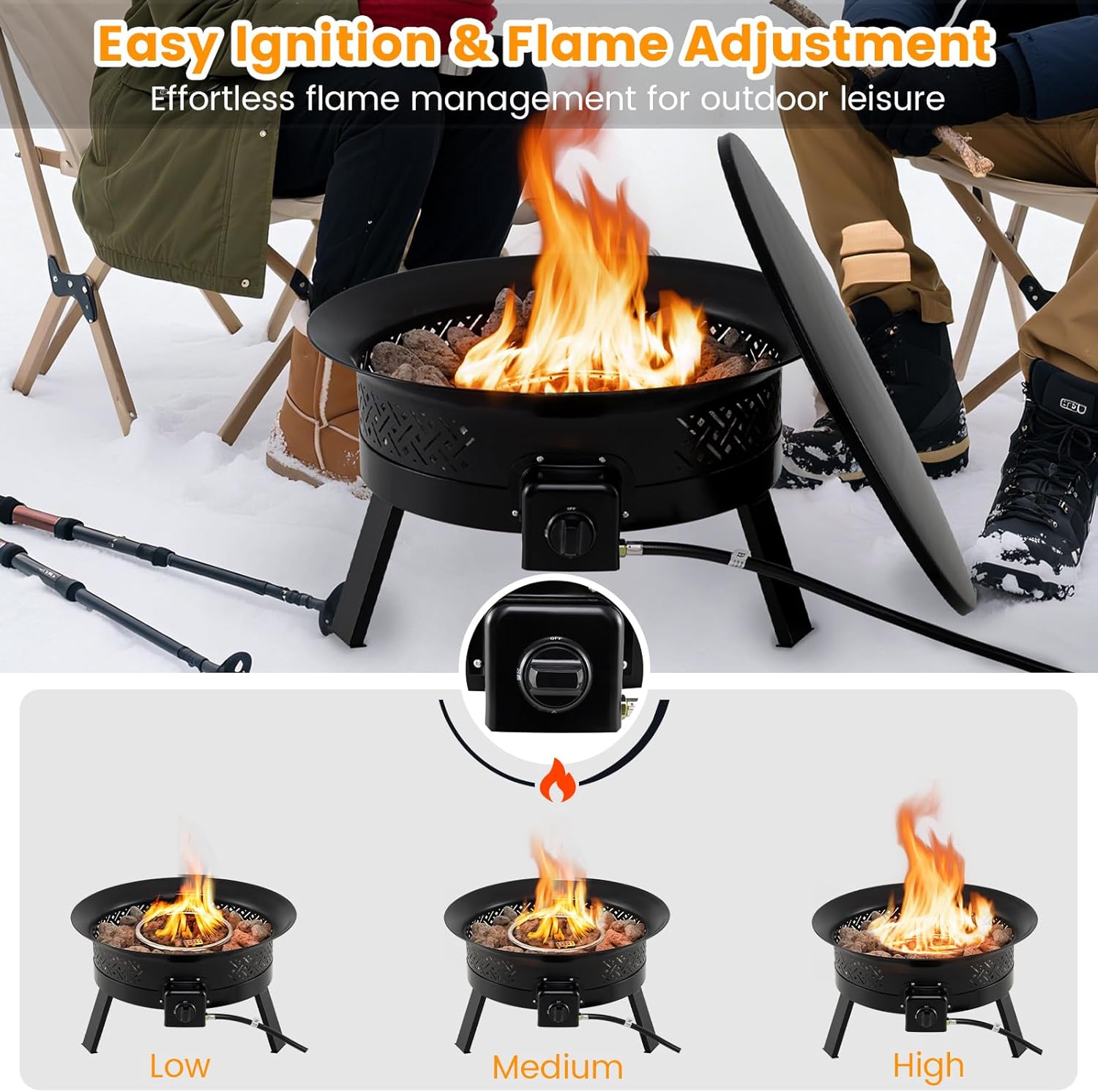 Tangkula Portable Propane Fire Pit, 24.5 Inch 58,000 BTU Smokeless Fire Bowl with Carry Strap, Lid & Folding Legs, Tank Base Holder, Outdoor Gas Fire Pit for Camping Patio Backyard