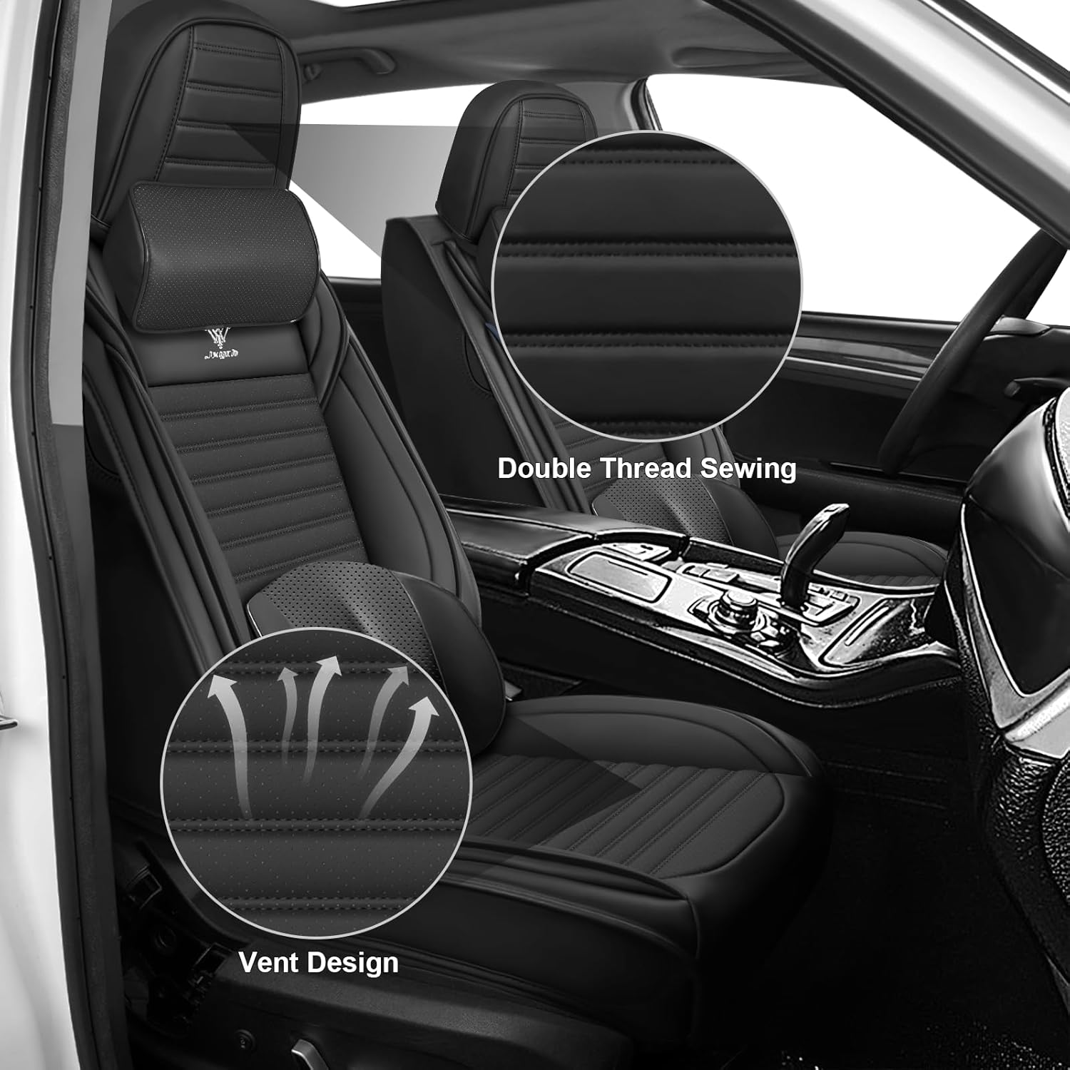 Seat Covers Full Set Fit for Jeep Wrangler 2007-2025, Breathable and Comfortable Leather Car Seat Cover, Deluxe Waterproof Cushion Cover Auto Interior Accessories (Black)