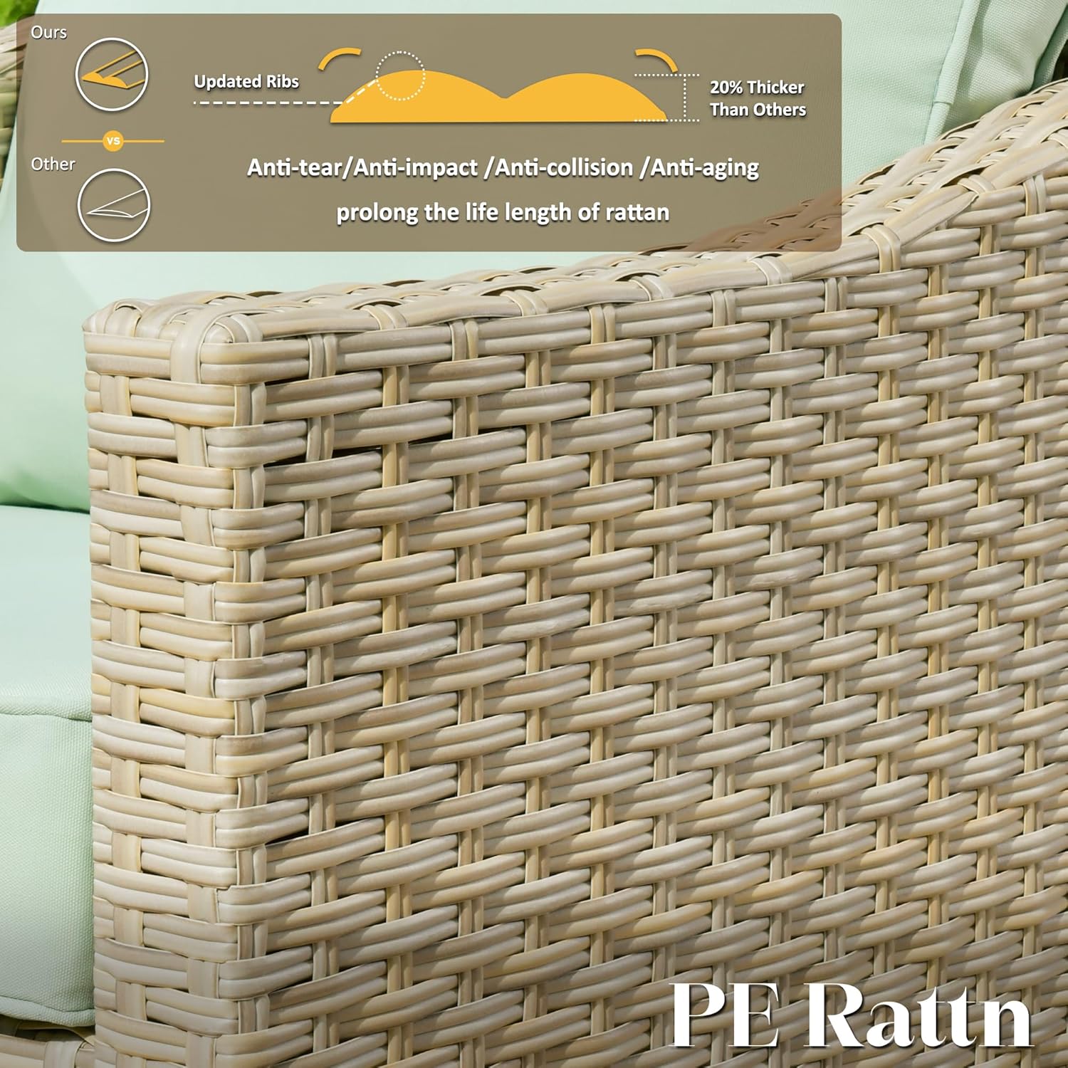 5 Pieces Patio Furniture Sets with 30inch Fire Pit Table All Weather PE Wicker Outdoor Furniture Set with Sectional Sofa for Yard,Garden,Lawn(Green)