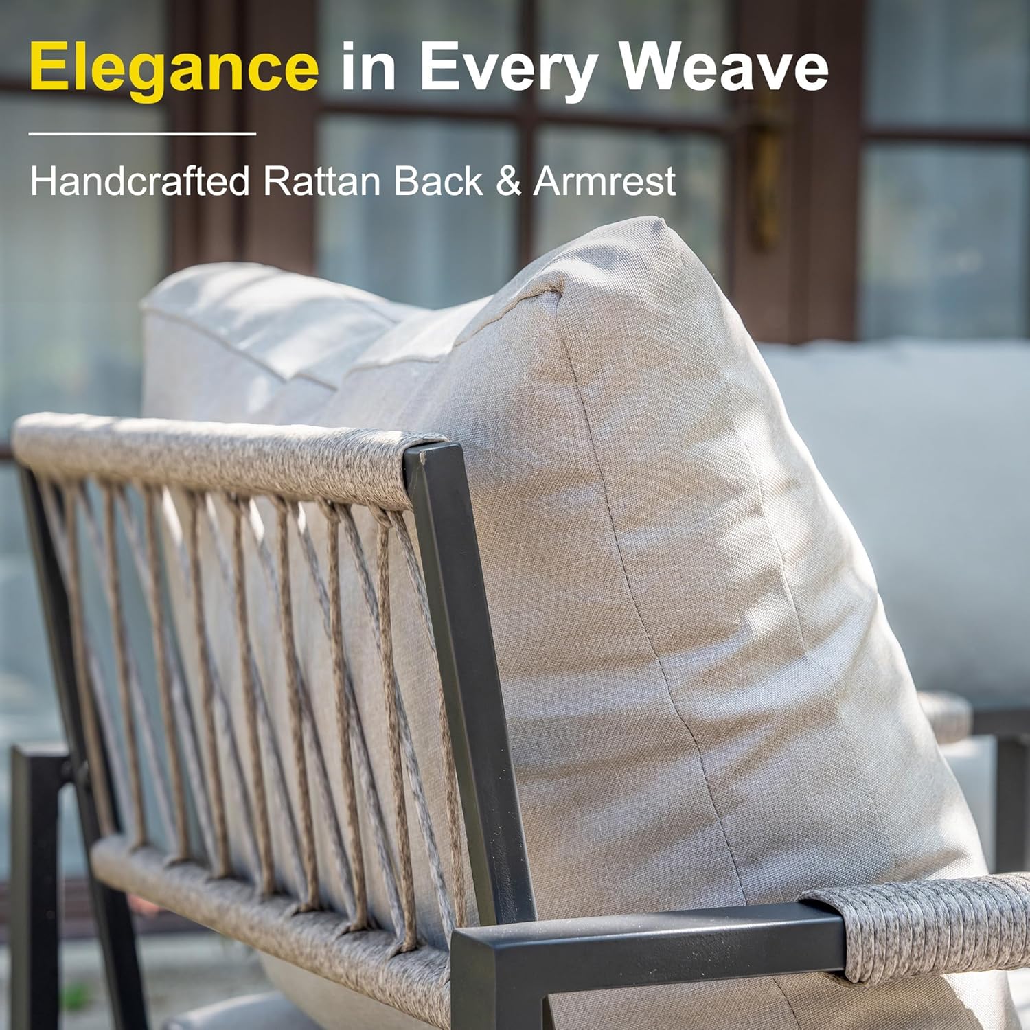 Metal Patio Furniture Set w/Fire Pit Table, 6-Piece Patio Set with 5-Inch Thick Cushions, Outdoor Furniture Set for Garden, Backyard, Balcony, Poolside (Warm Grey)