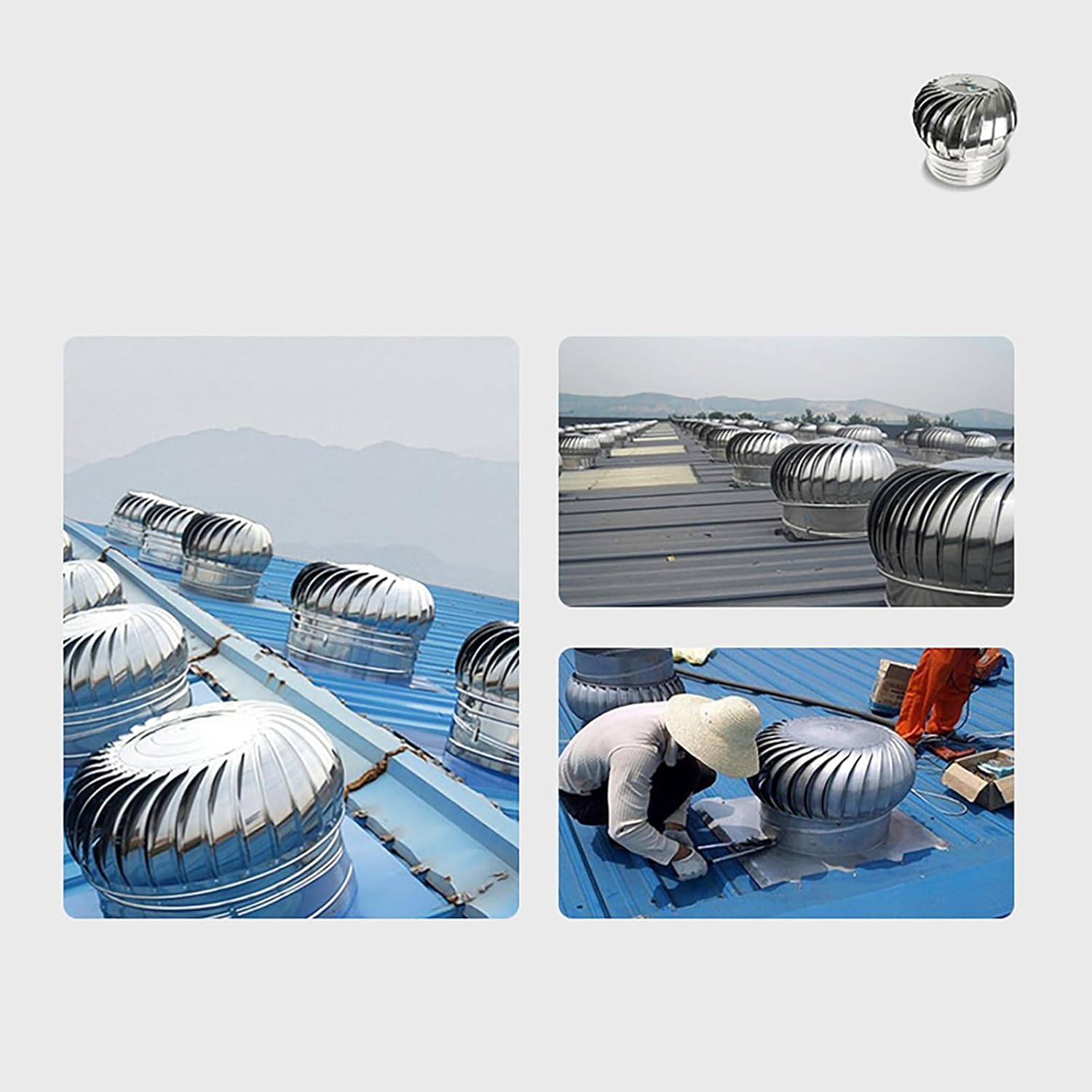 Ventilation Chimney Cowl - 200-400mm Stainless Steel Spinning Wind Rotating Cap, with Fixed Feet, Prevent Movement for Houses Factory Attic Farm (400)