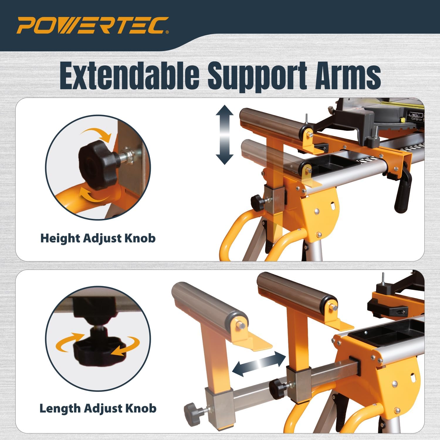 POWERTEC Miter Saw Stand w/Wheels, Collapsible and Portable Tool Stand with Systematic Tool Storage Trays, 330Lbs Load Capacity and Quick-Release Mounting Brackets, Miter Saw Accessories (MT4008VNEW)