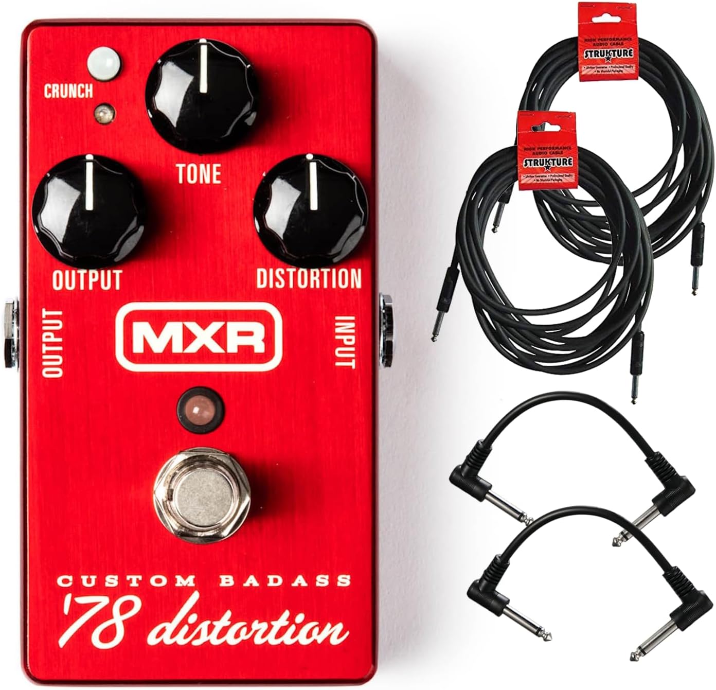 MXR M78 Custom Badass '78 Distortion Pedal - Bundle with 2 Instrument Cables and 2 Patch Cables