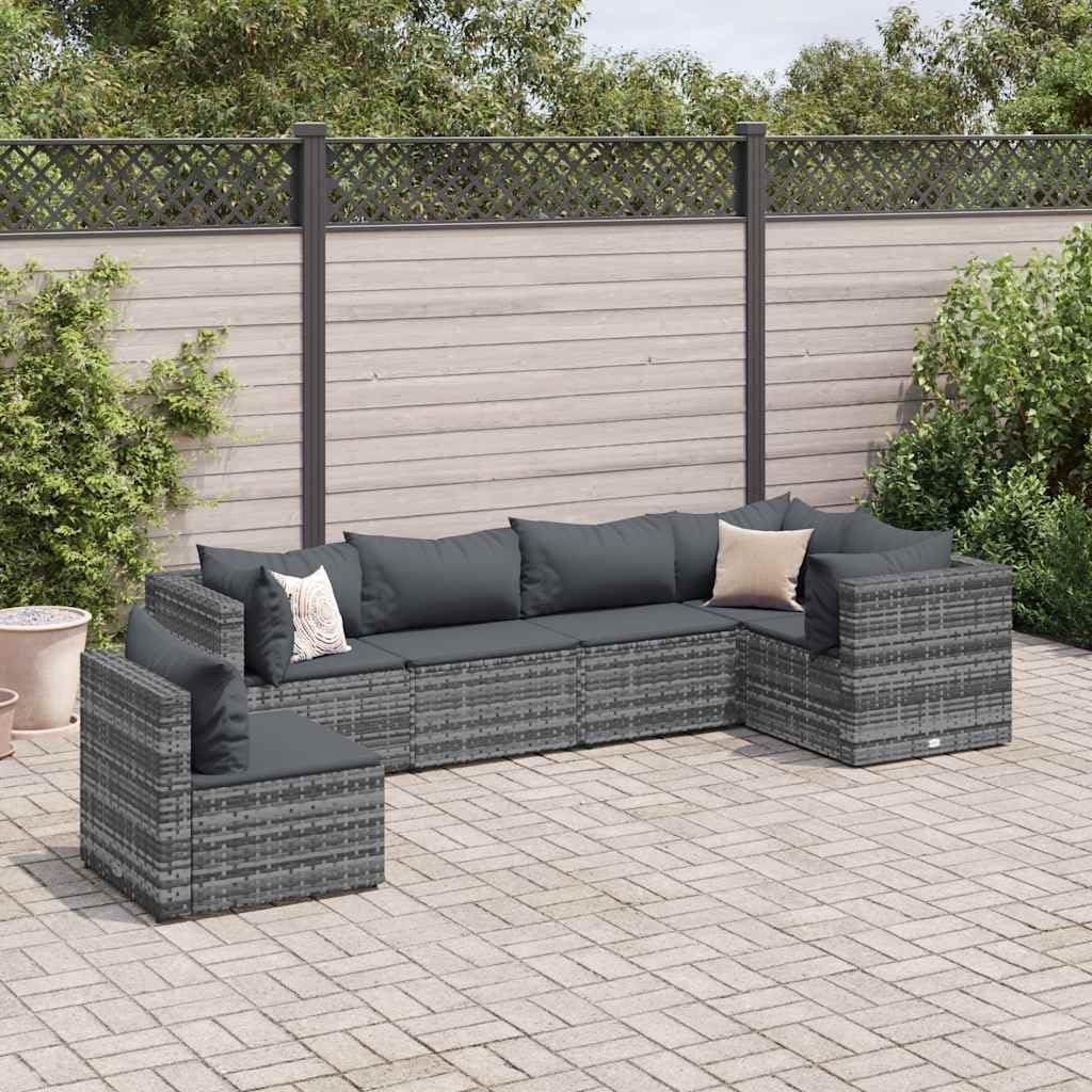 Patio Set 6 Piece Patio Lounge Set with Cushions Gray Poly Rattan
