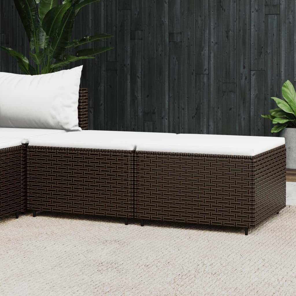 Patio Footrests with Cushions 2 pcs Brown Poly Rattan,Rattan Patio Footrest with Cushions for Dining and Relaxation Patio Ottomans, Outdoor Furniture