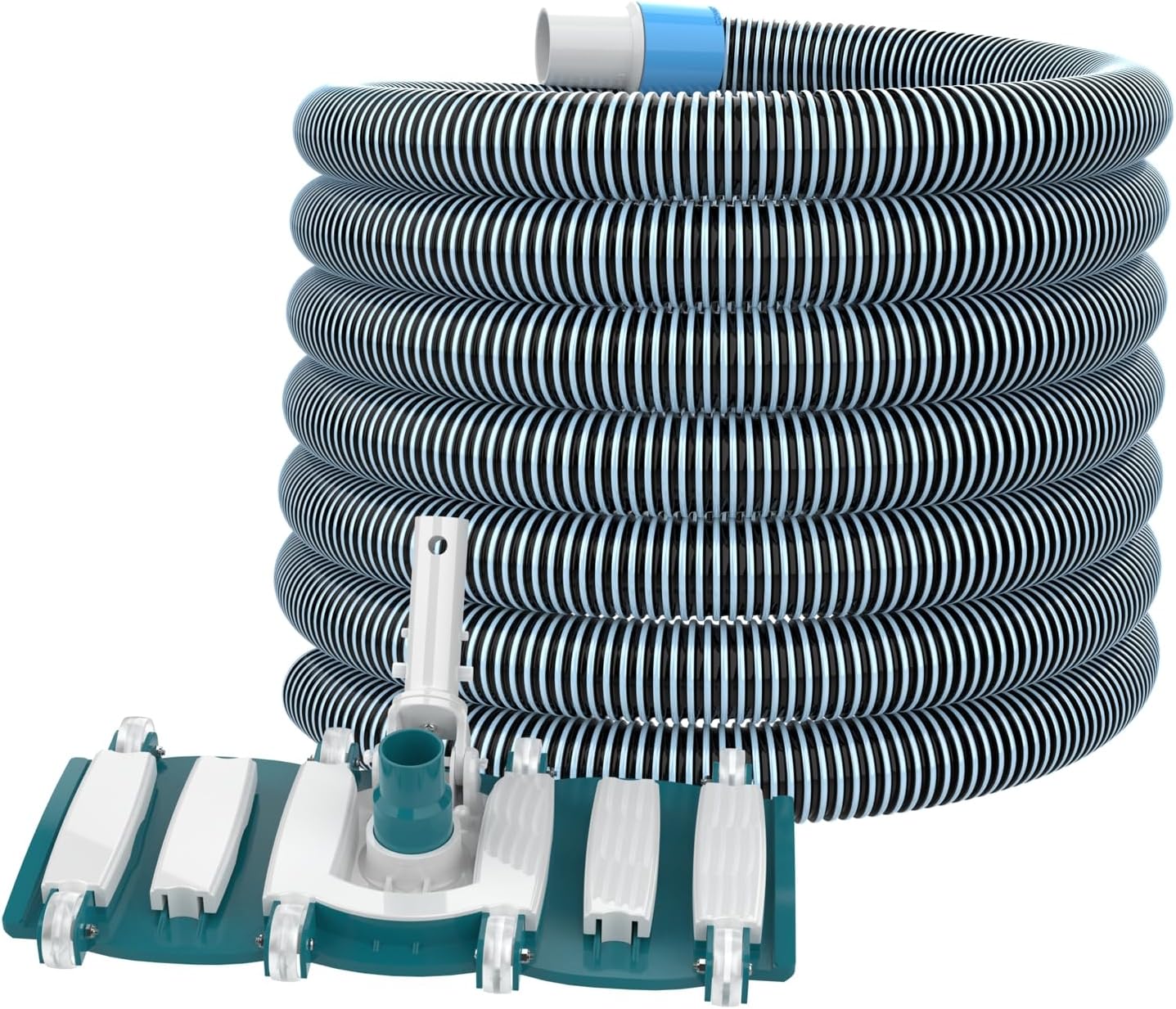 POOLWHALE Professional 1-1/2-Inch x 30-Feet Swimming Pool Vacuum Hoses and Weighted Rotatable Handle Vacuum Head with Wheels, Perfect for Above Ground and Inground Pools