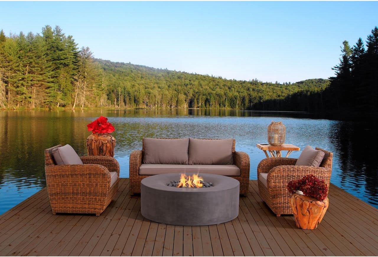 Pyromania Avalon Outdoor Concrete Fire Table, 42 Inches Round - Propane Model in Slate Gray Color