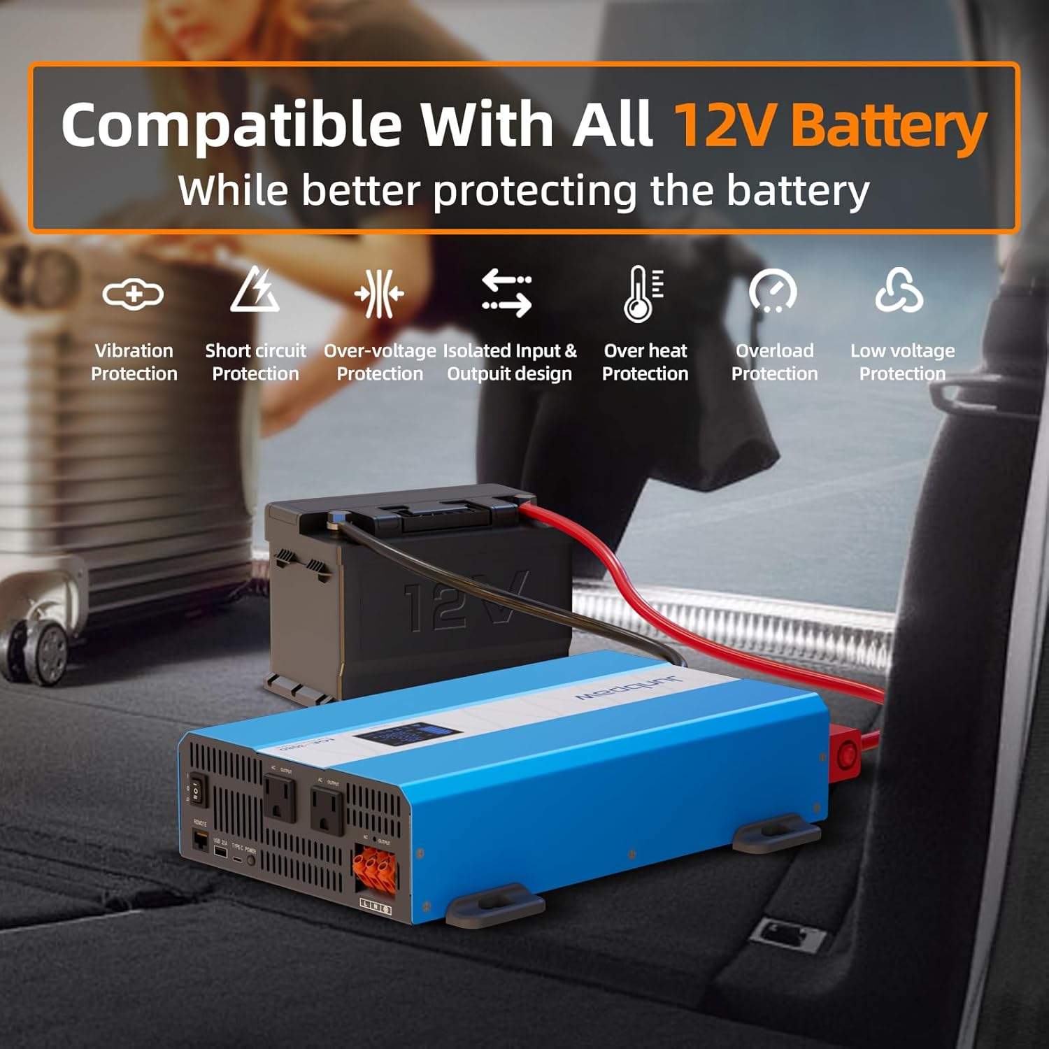 2080W Pure Sine Wave Power Inverter - 30dB Ultra Quiet, 6000W Surge, Game-Changing Design | 12V to 120V AC Converter for Home, RV, Camping, Off-Grid & Outdoor Adventures