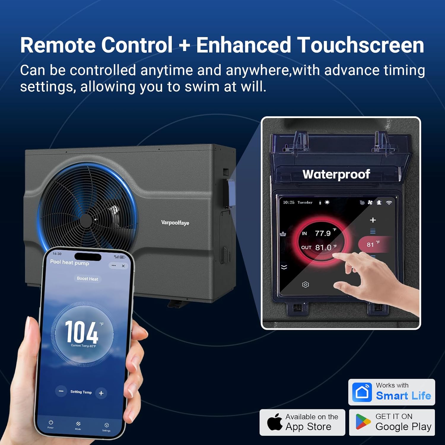 Inverter 88000 BTU Swimming Pool Heat Pump for Above Ground Pool Heater Inground 220V 24000 Gallon Heating or Cooling WiFi Control Schedule