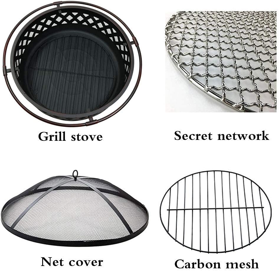 Small firepit, Fire Pit with BBQ Grill Shelf, Outdoor Metal Brazier Star Moon Shape Garden Patio Heater Camping Bowl BBQ with Grill, Mesh Lid, Grate