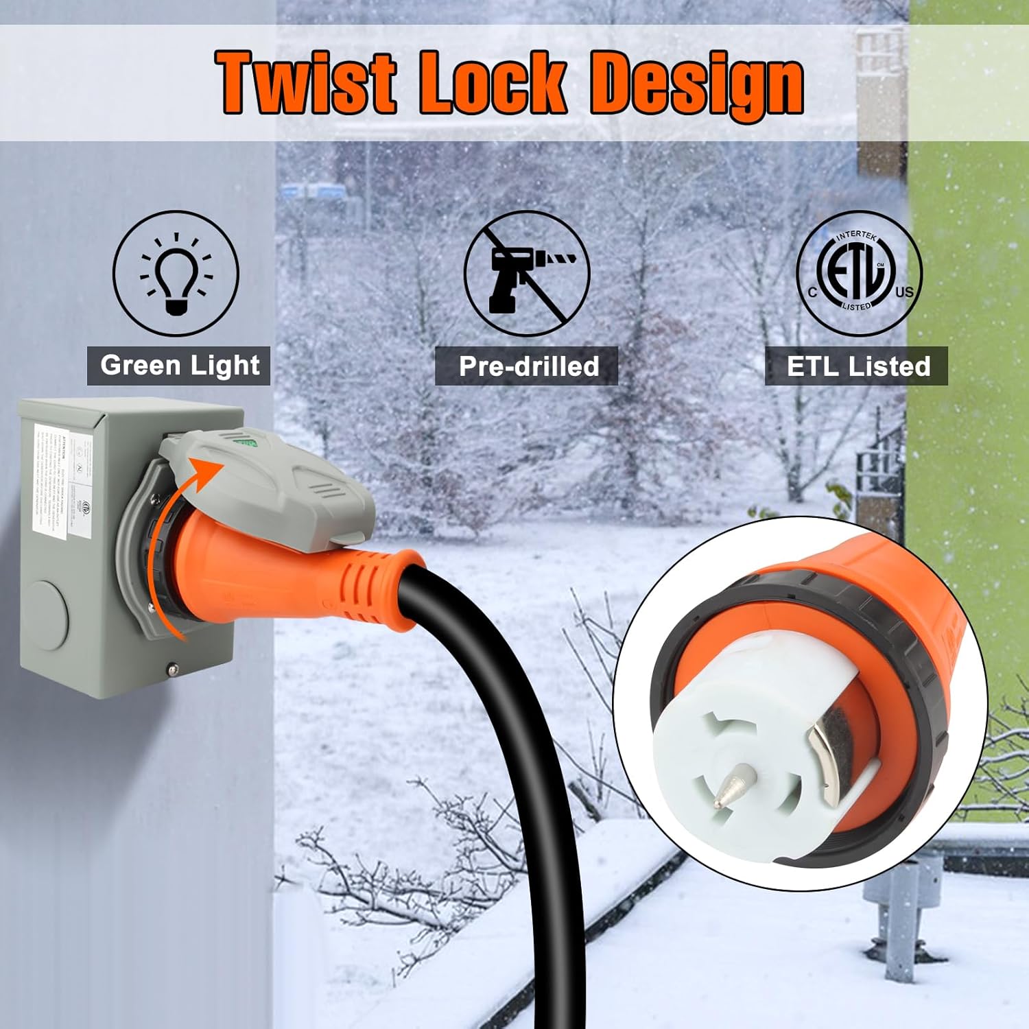 50 Amp Generator Cord and Power Inlet Box Combo Kit 20 FT, NEMA 14-50P SS2-50R STW 6/3+8/1 AWG Generator Cable and NEMA SS2-50P Power Inlet Box for Generator to House, ETL Listed