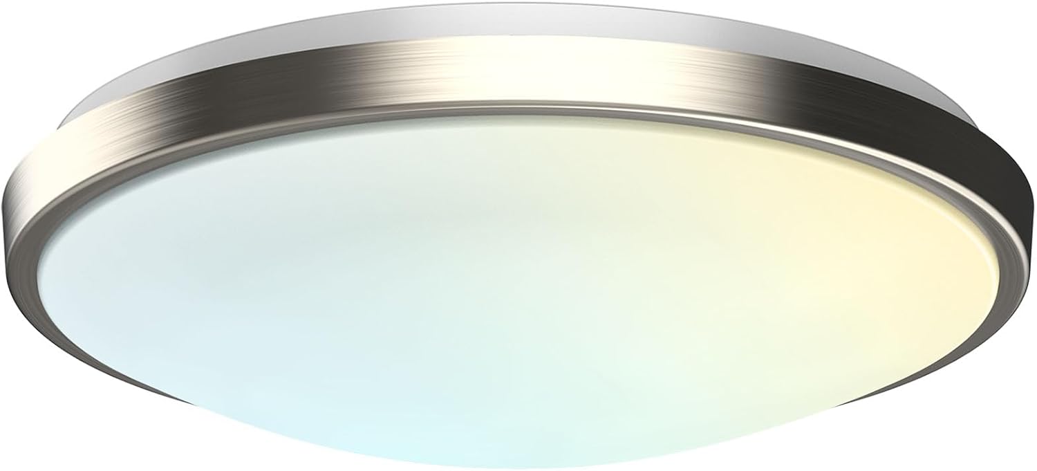 LUXRITE Motion Sensor LED Flush Mount Ceiling Light, 13 Inch, 5CCT Selectable 2700K 3000K 3500K 4000K 5000K, 60s Timeout, 20W, 1500LM, Brushed Nickel, Damp Rated, ETL Listed - Indoor and Outdoor