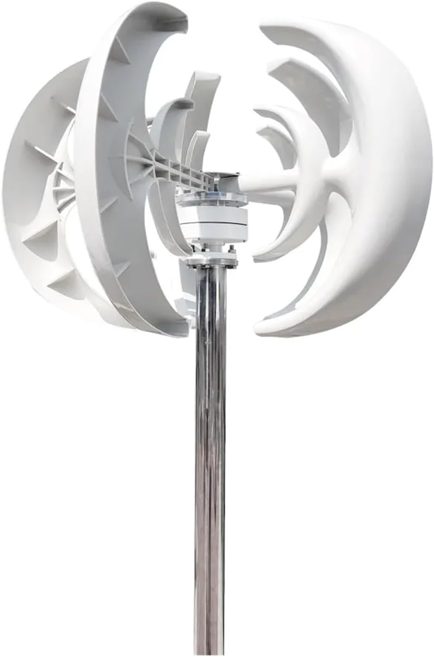 Wind Turbine Generator Kit, 3000W Vertical Wind Turbine 12V 24V 48V Small Windmill Free Energy Household Farm Low Wind Speed Starting Wind Turbines for Hybrid Solar Wind System(White,48V)