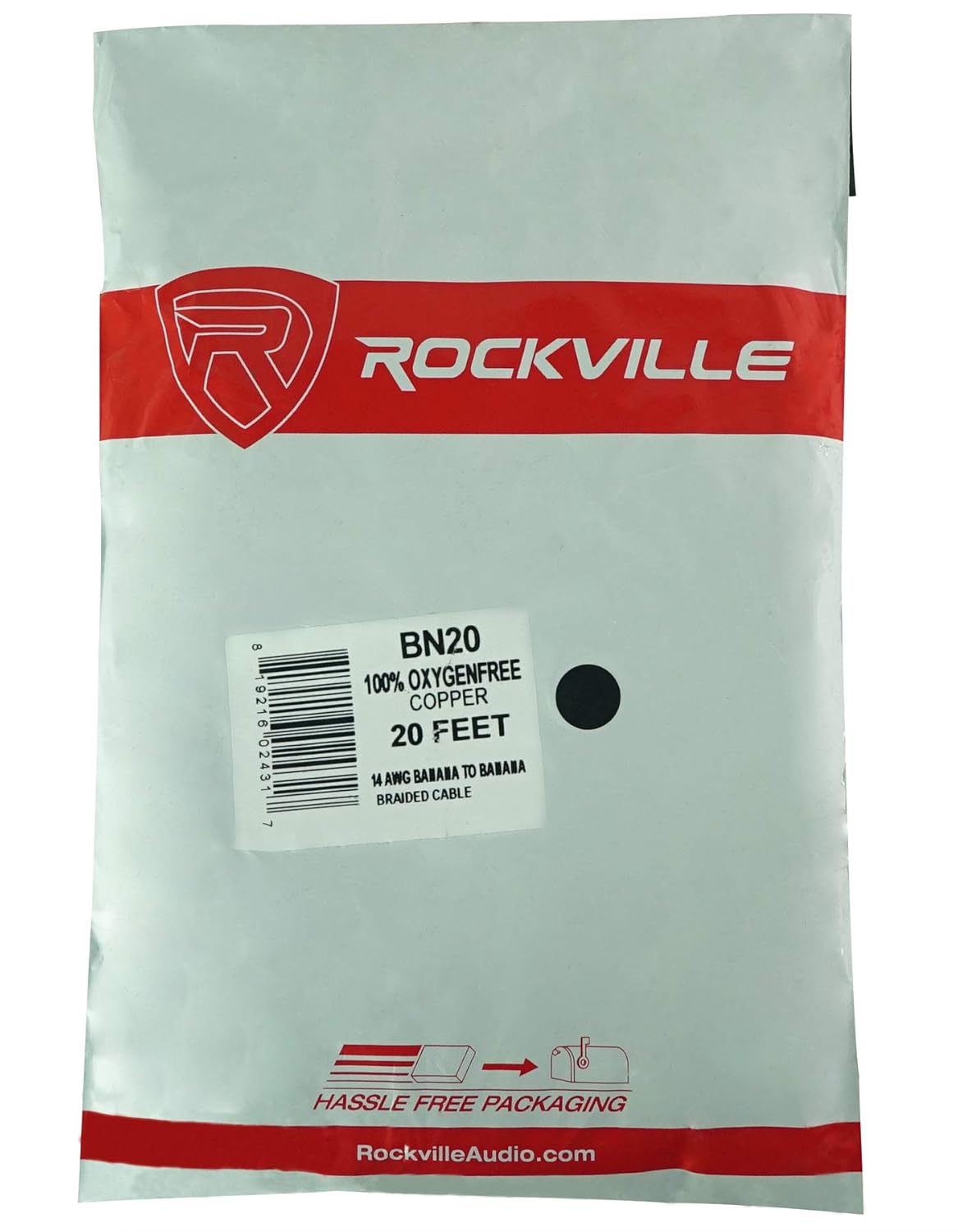 Rockville BN20 20-Foot 14 AWG 100% OFC Copper Banana to Banana Braided Audio Cables, Pro Speaker Wire Pair with Metal Connectors and Soft-Touch Jacket for Amplifier and Home Theater, 6-Piece