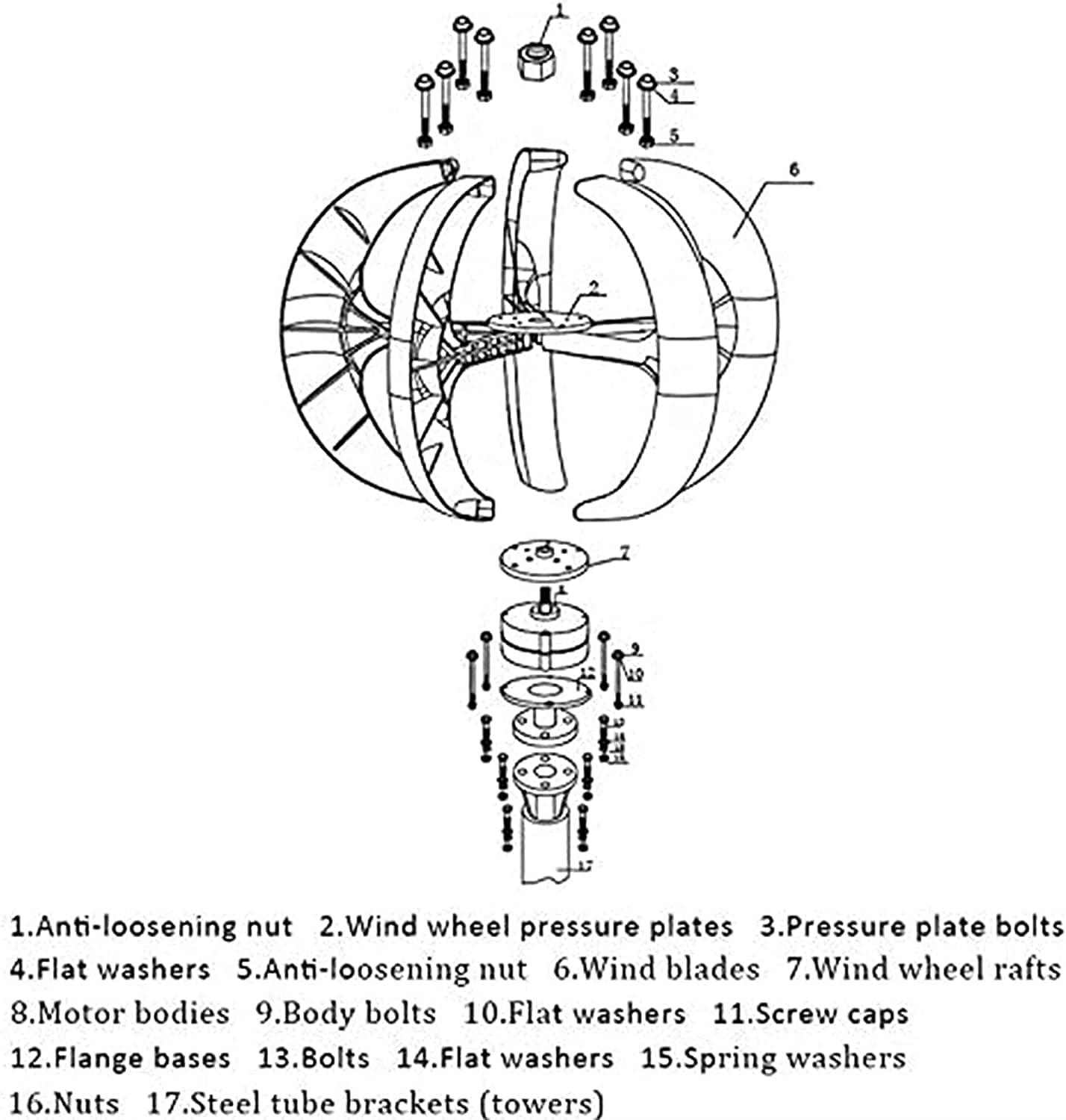 LiuSj JUnSt 8000W Wind Turbines Generator Lantern+ 5 Blades Motor Kit Vertical Axi for Home Hybrids Streetlight Electromagnetic AC