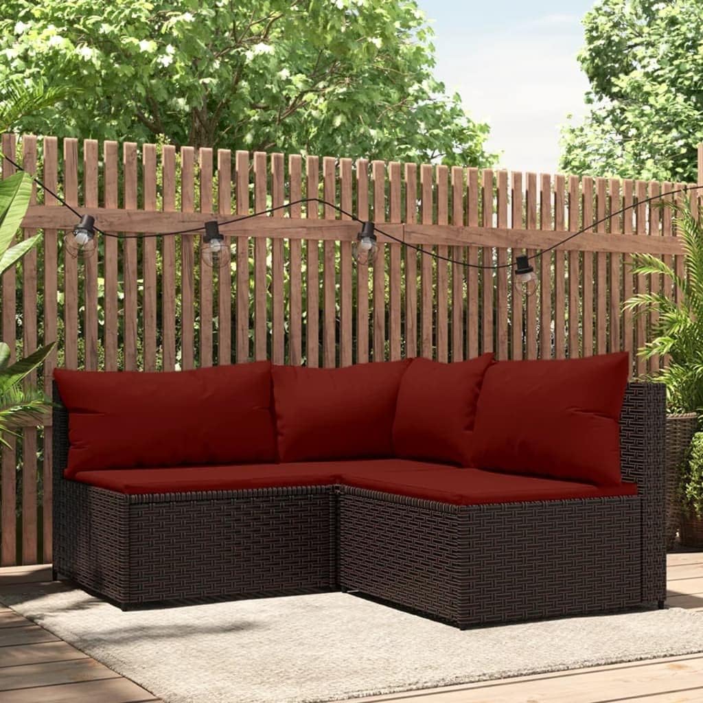 3 Piece Patio Lounge Set with Cushions Brown Poly Rattan, Patio Lounge Set: WeatherResistant Comfort for Your Outdoor, Patio Furniture & Accessories, Outdoor Seating, 1
