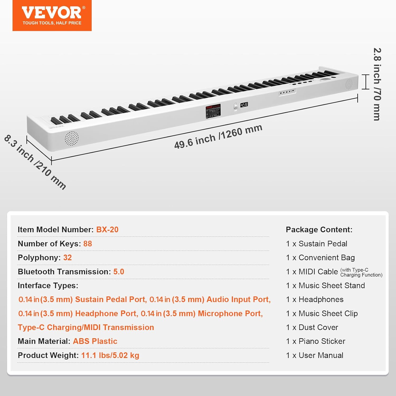 VEVOR 88 Folding Keyboard Bluetooth & MIDI, Portable Electronic Digital Foldable Piano with Sustain Pedal Bag Touch Sensitive Keys Headphones, Rechargeable for Beginners Teens Adults, Black