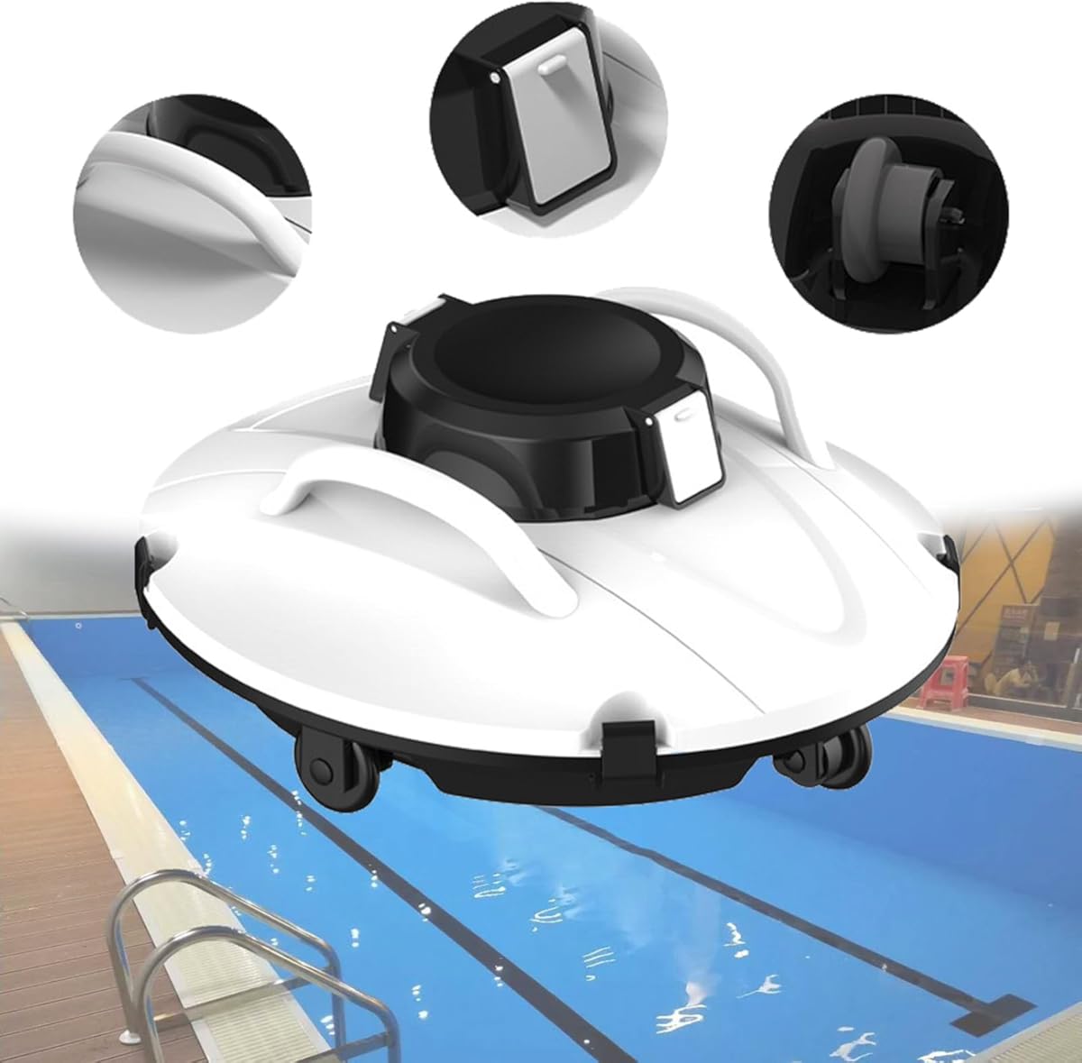 Automatic Robotic Pool Cleaner for All Types of Pool Bottom Flooring, Lasts 90 Mins Robotic Pool Cleaner with Dual Drive Motors, Self Parking Function