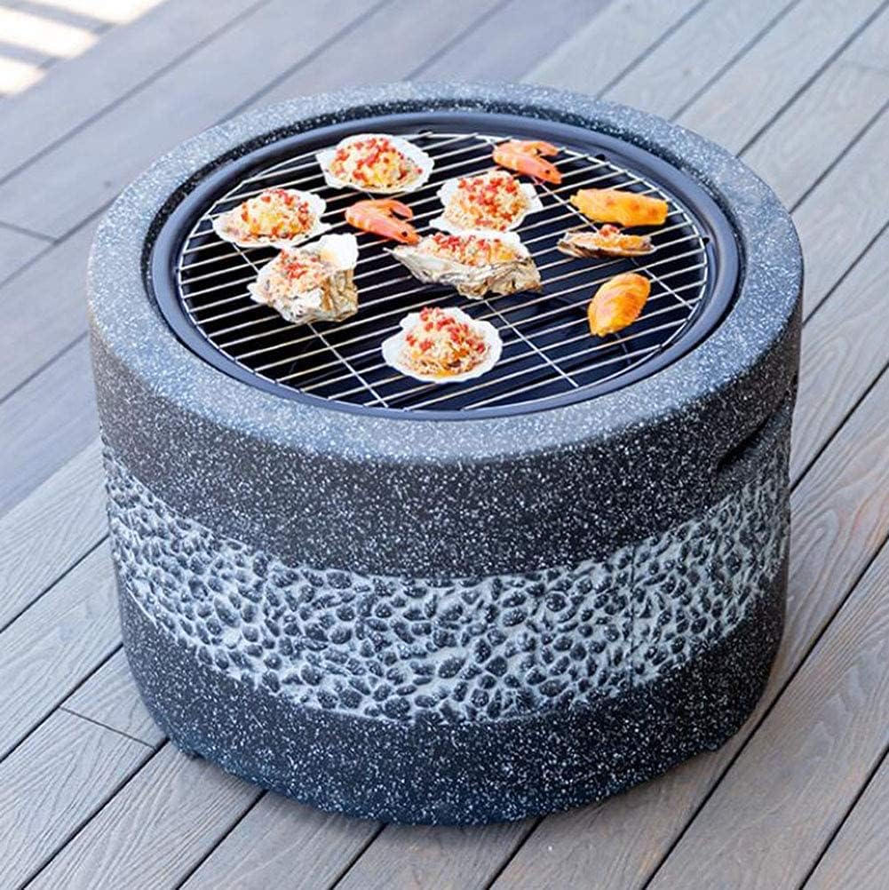 Small Fire Pit, Outdoor Fire Pit Bowl & BBQ Grill Round Shaped,Edging of Artificial Stone for Outside Patio, Decking