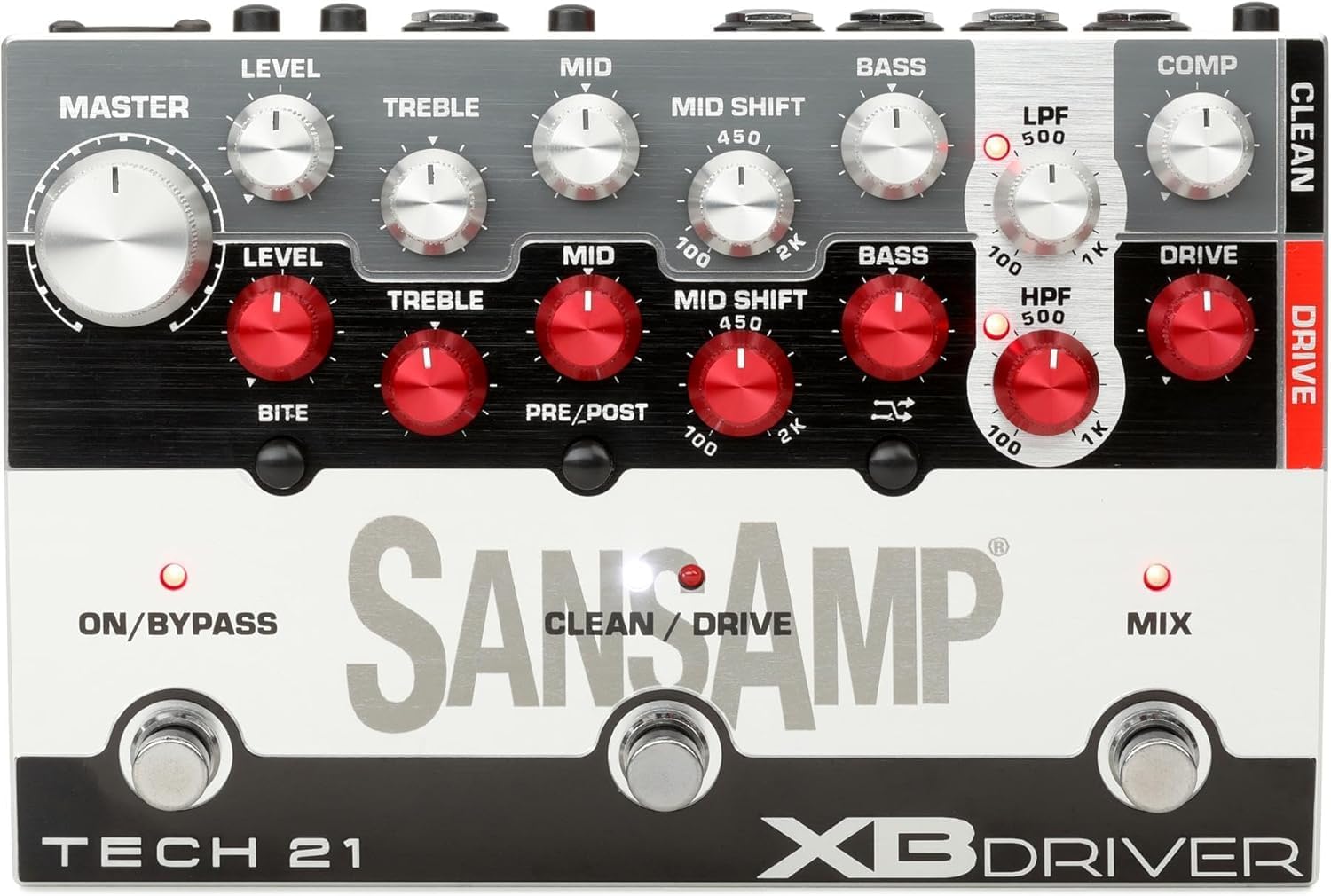 Tech 21 SansAmp XB Driver Bass Preamp - Bundle with 4 Patch Cables and Dunlop Bass Pick Pack