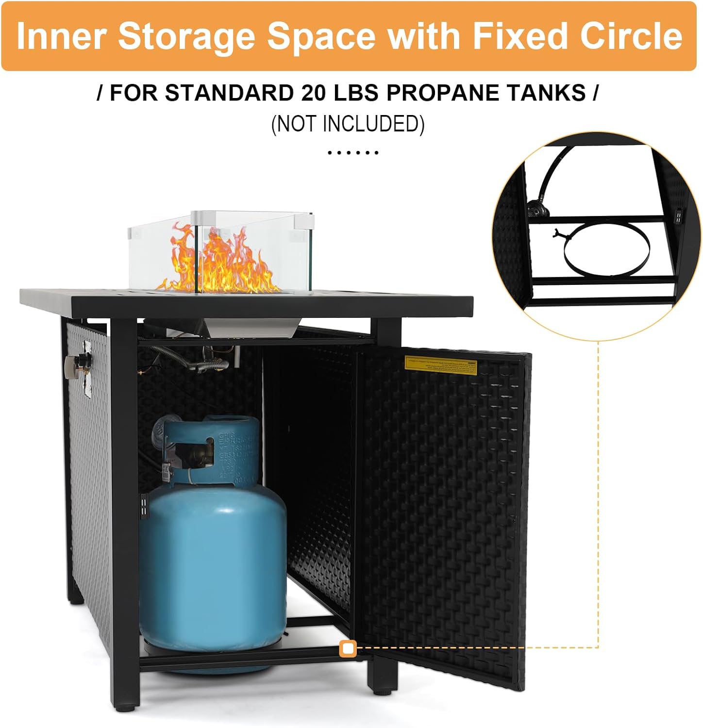 Super Patio 8 Pieces Outdoor Patio Furniture Set with 45” Fire Pit Table, Rattan Patio Conversation Sets with 50000 BTU Gas Fire Pit, Wicker Sectional Sofa Set with Storage Box, Brown(Without Table)