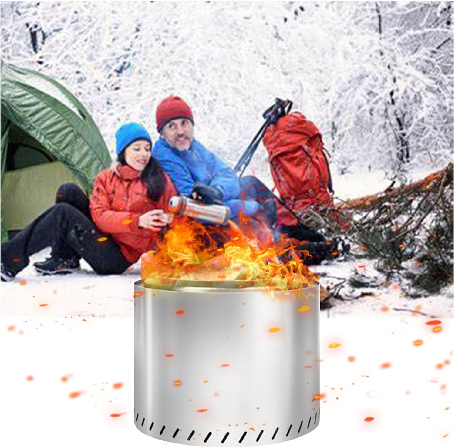 Smokeless Fire Pits 19.4 Inches Outdoor, Portable Firepit Durable Stainless Steel for Wood Burning, Smokeless Fire Pit for Patio Garden,Camping,Backyard