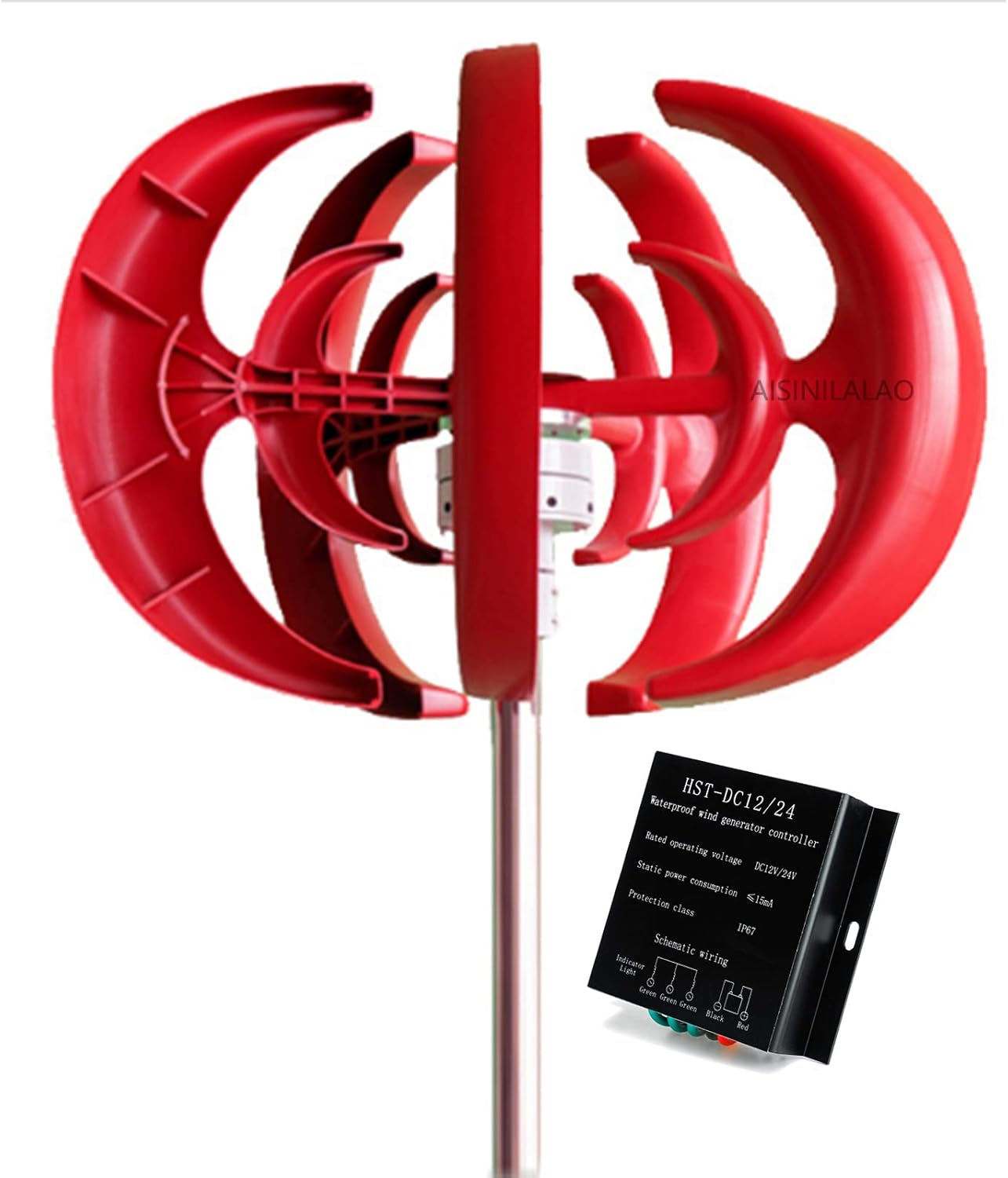 3000W No Noise Wind Power Turbines Generator Kit, 12V 24V 48V 5 Blades Windmill Lantern Vertical Axis Wind Turbine Generator for Home Hybrids Streetlight