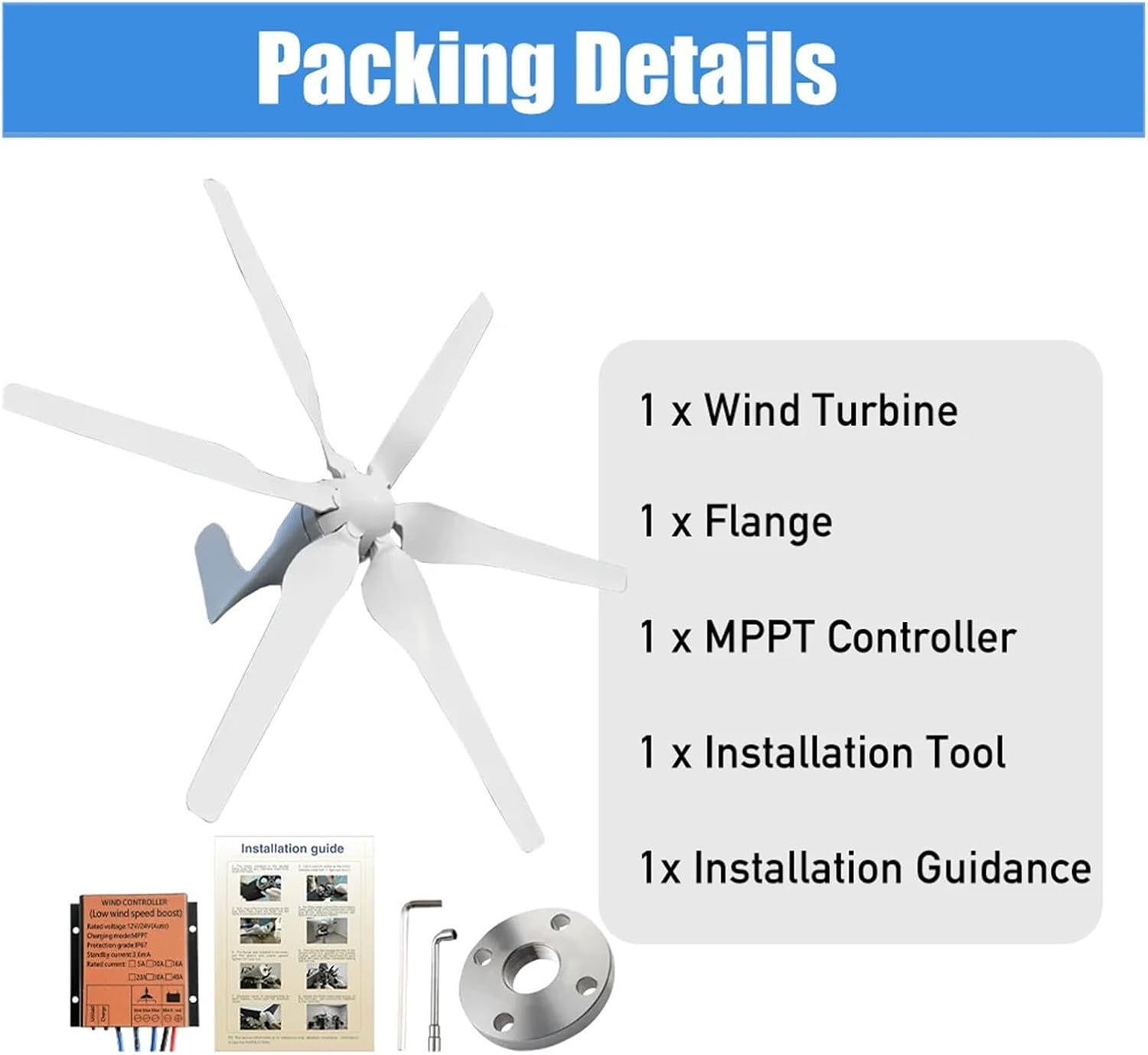 2000W Windmill 12V 24V 48V 6 Blades Wind Turbine Generator with MPPT Controller Low Start Wind Speed for Off Grid System Camping Low Starting Speed for Home(with Hybrid Charger,48V)