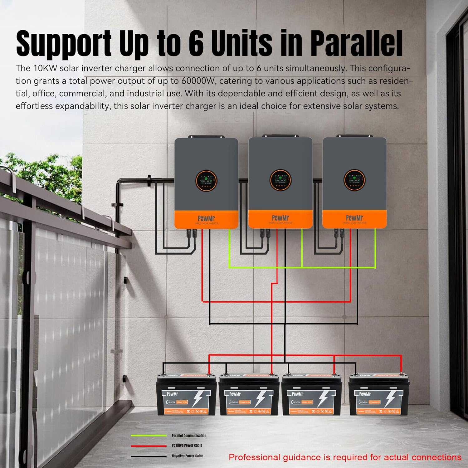 PowMr 10000W Hybrid Solar Inverter, 48V DC to 110V/240V AC Split Phase Inverter with 200A MPPT Controller, Max PV Input 11KW, 500VDC, Supports Up to 6 in Parallel, for Lead Acid Lithium Battery