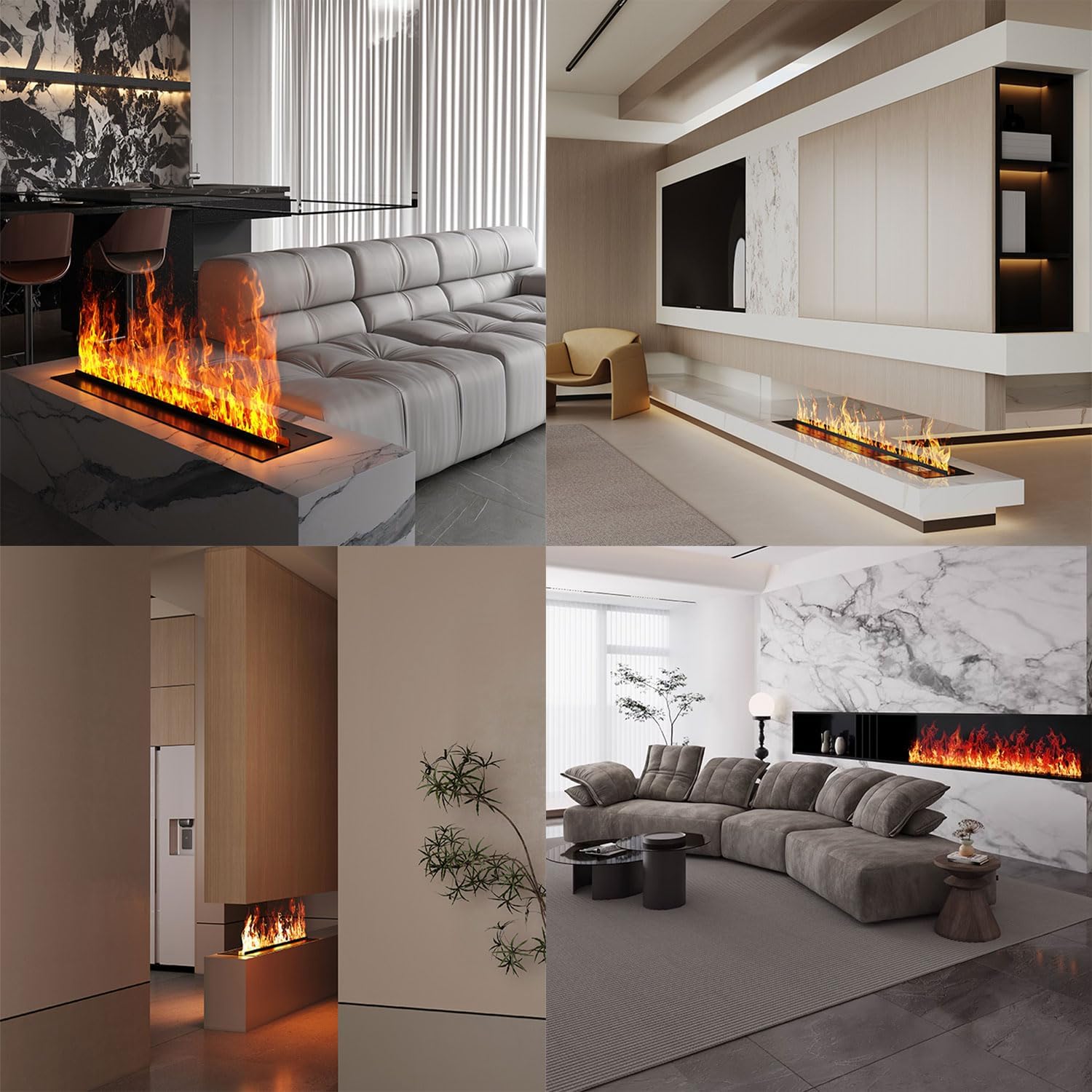 47.24 inch APP 1200W Heater Water Vapor Fireplace 3D Atomizing Fireplace Recessed Electric Fireplace Remote Control with Timer Touch Simulation Flame Touch Flame Multiple Colors and Flame Adjustment