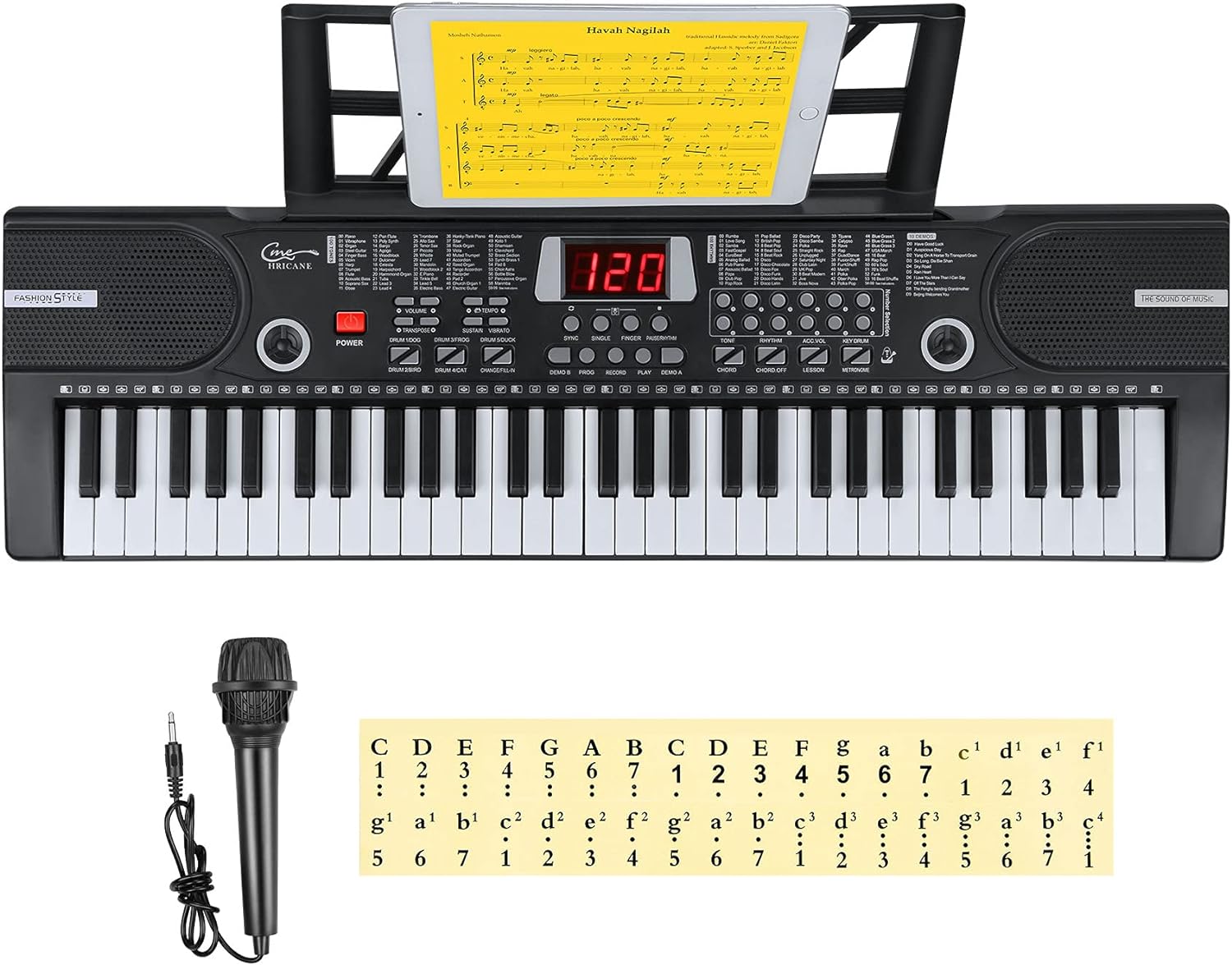 Hricane Piano Keyboard, 61 Keys Beginner Electronic Keyboard Portable Digital Music Keyboard, Early Education Music Instrument with Microphone & Music Sheet Stand