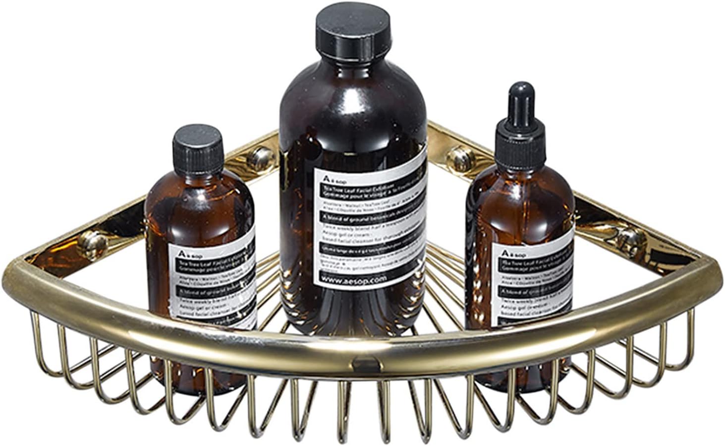 Shower Shelf Corner Shampoo Holder for Wall Mount Caddy No Drilling Adhesive All-Copper for Toilet,Gold,1 Story(Bronze,2 Layer)