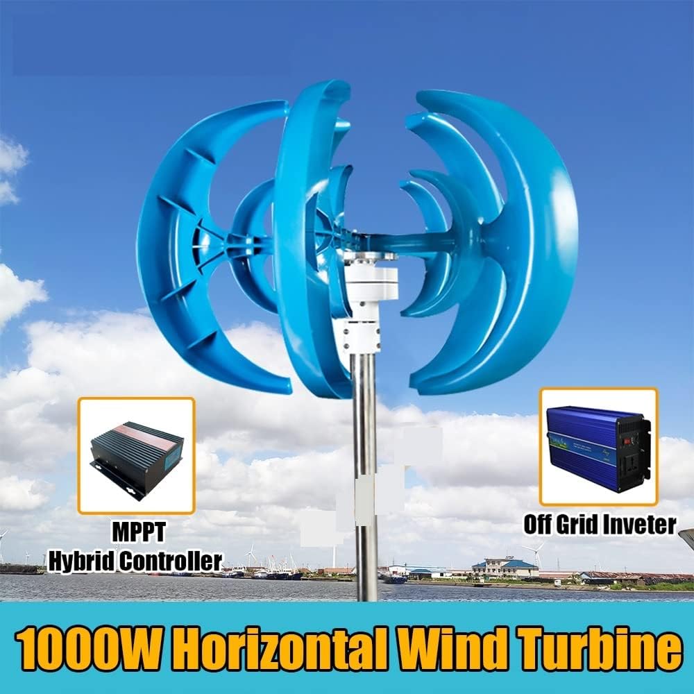 Wind Power Turbine Generator 800W Vertical Wind Turbine 12v 24V Vertical Axis Wind Generator Small Windmill Free Energy With MPPT Charging Controller (Color : White, Size : TURBINE ONLY_12V)