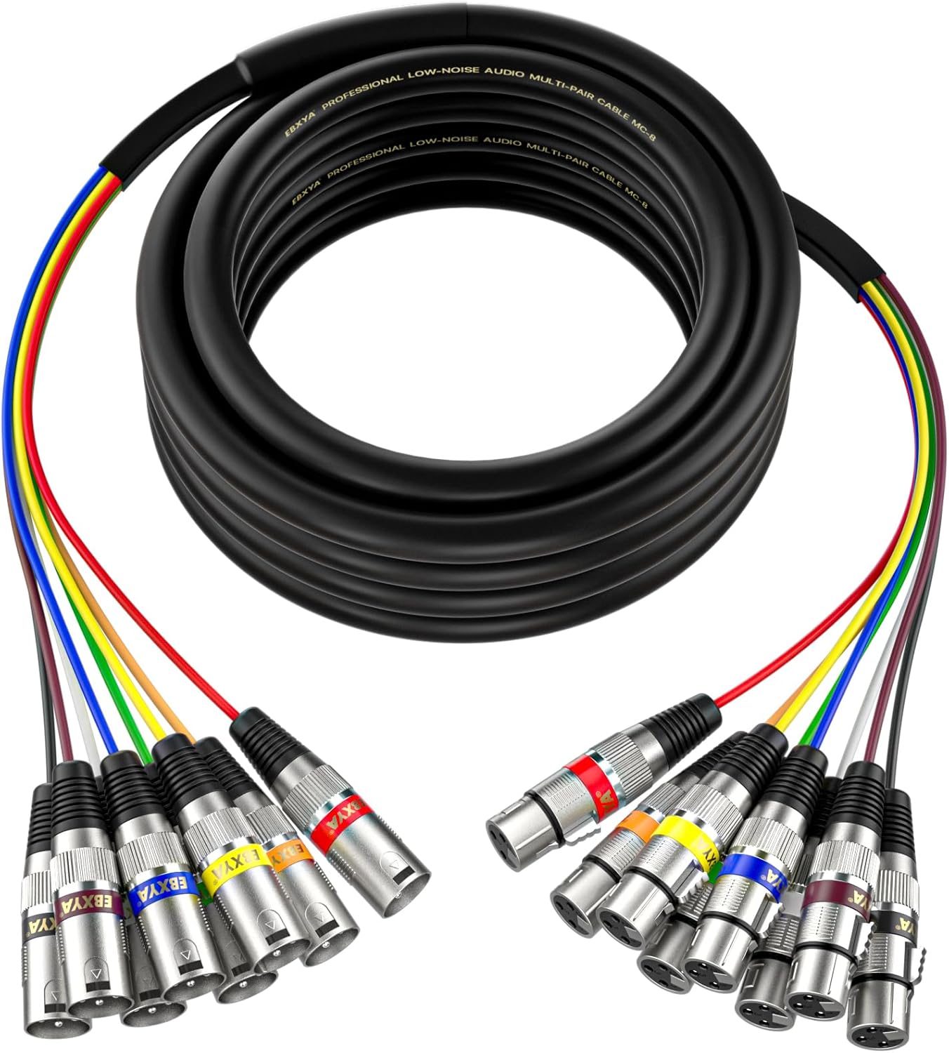 EBXYA 20 Feet XLR Snake 8 Channel - 8 Colored XLR Male to Female Cables, Recording Snake for Live, Recording, Studios